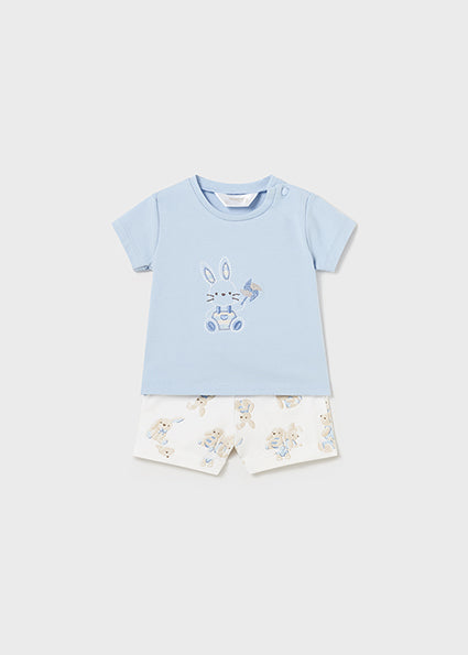 Blue Pinwheel Bunny Tee & Bunny Print Shorts