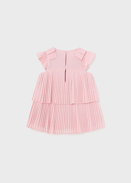 Pink Mini-Pleated SS Flutter Dress