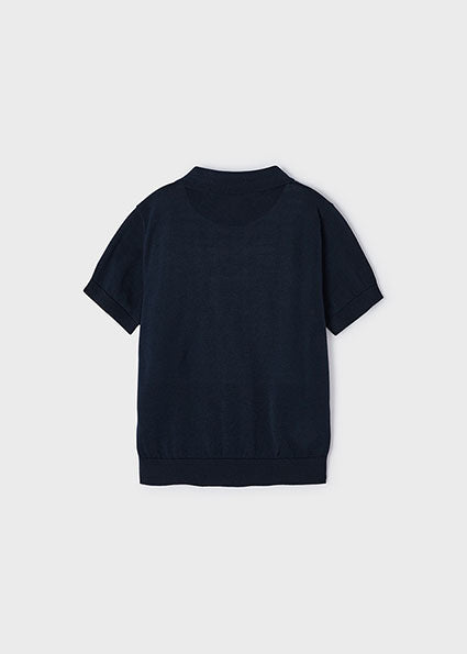 Navy Sweater Knit SS Polo Shirt