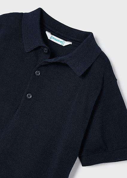 Navy Sweater Knit SS Polo Shirt