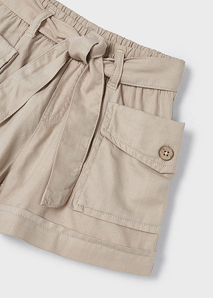Khaki Tie Belt Cargo Shorts