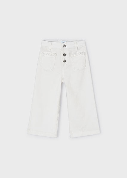 White Front Braided Pocket Twill Pants