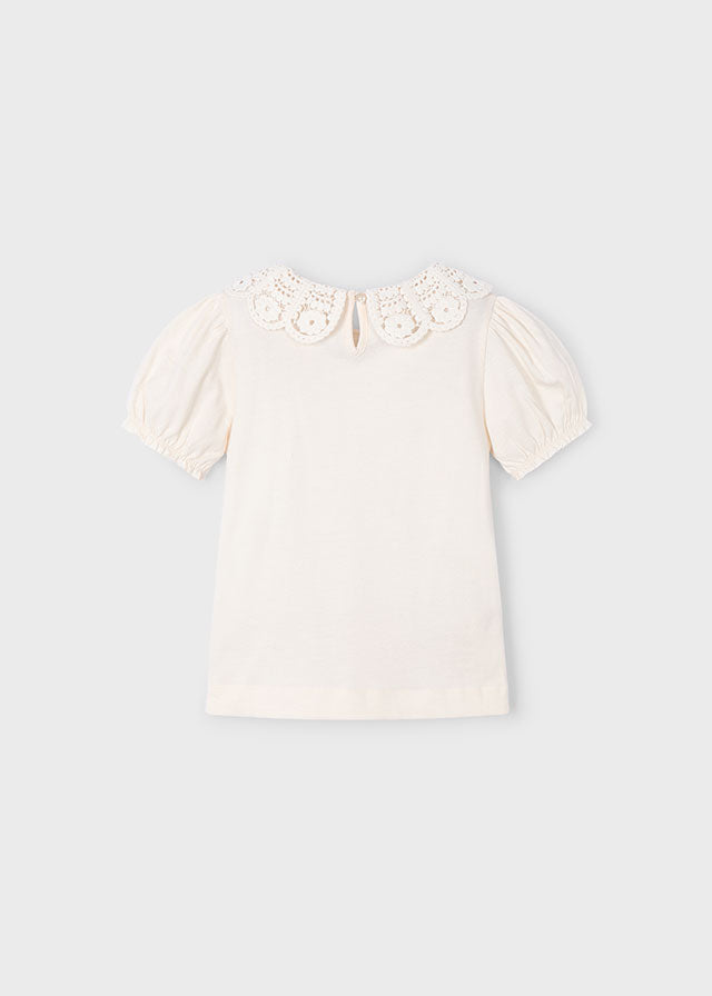 Bone Crochet Collar Puff Sleeve Tee