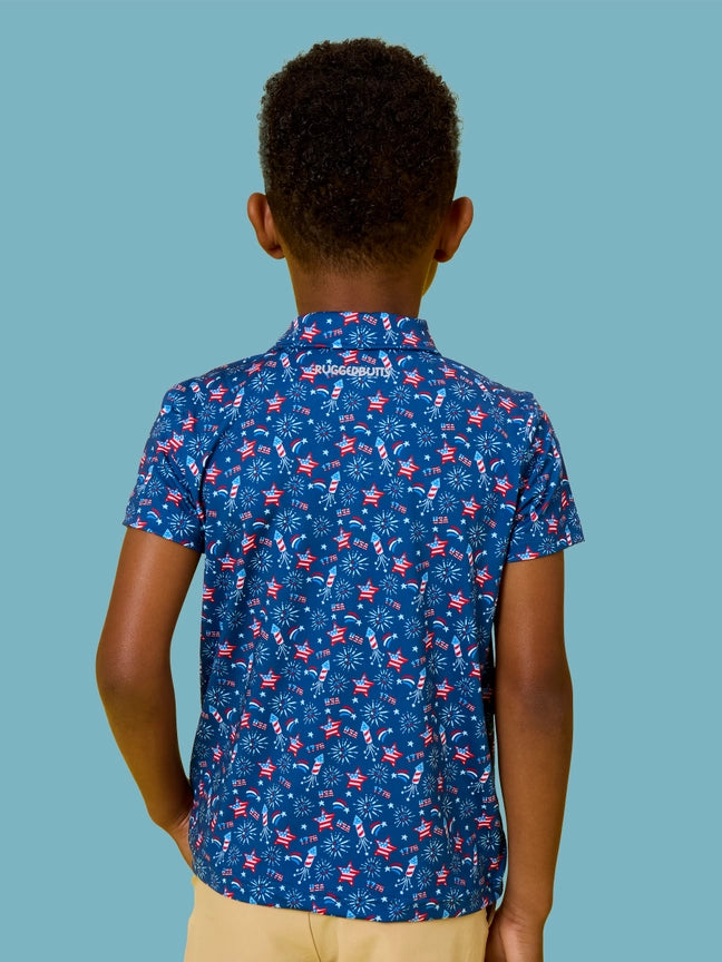 Boys Red White & Boom Fireworks Knit Short Sleeve Performance Polo