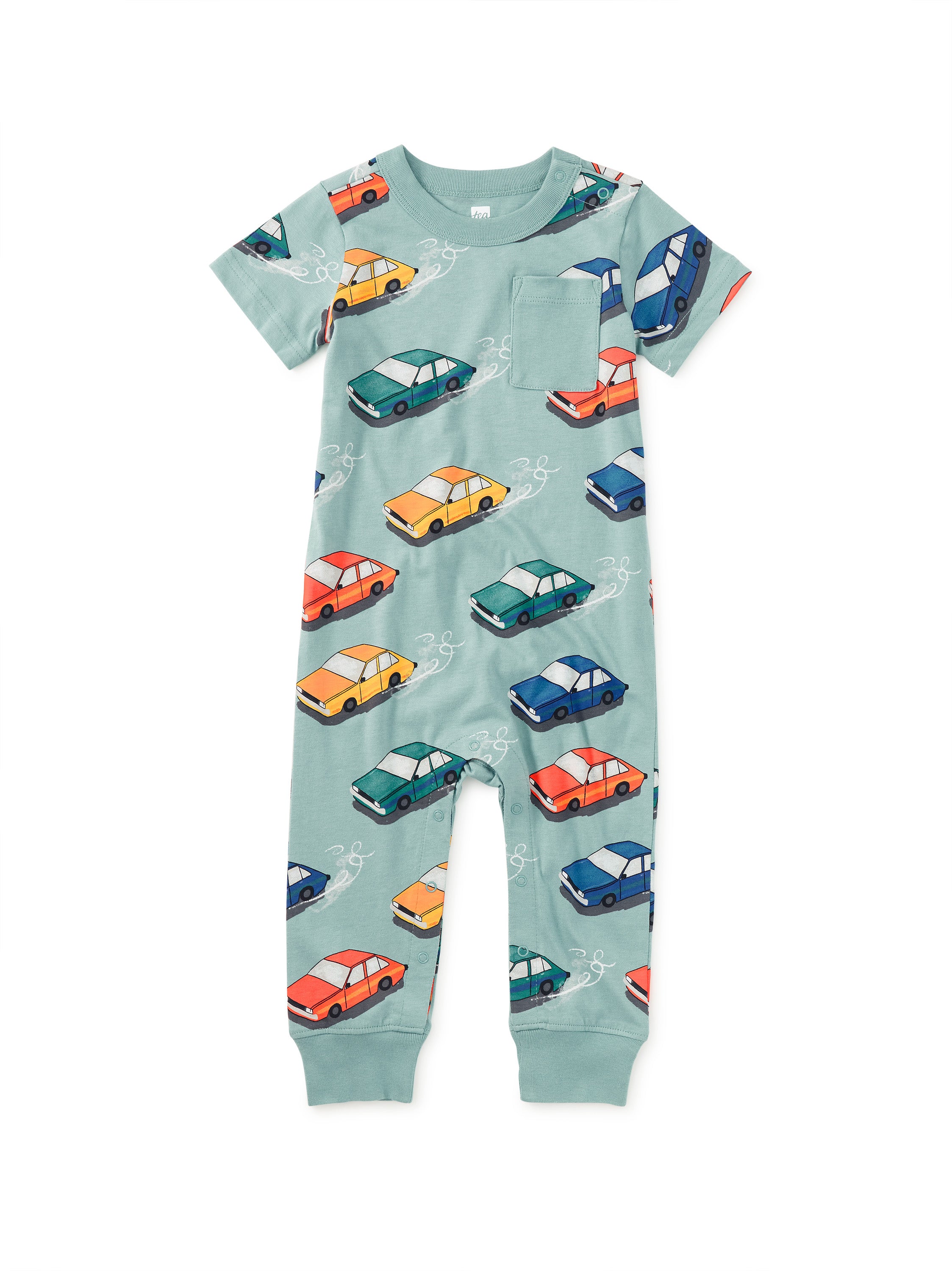 Vintage Cars Print Pocket Romper