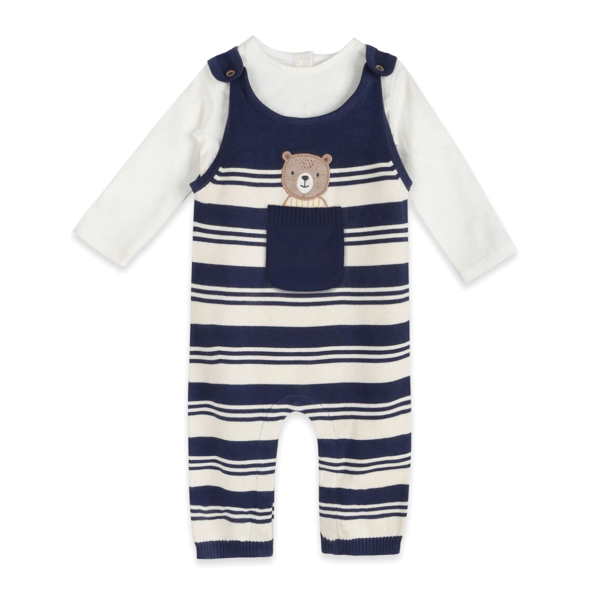 Navy Bear Pocket Overall Set