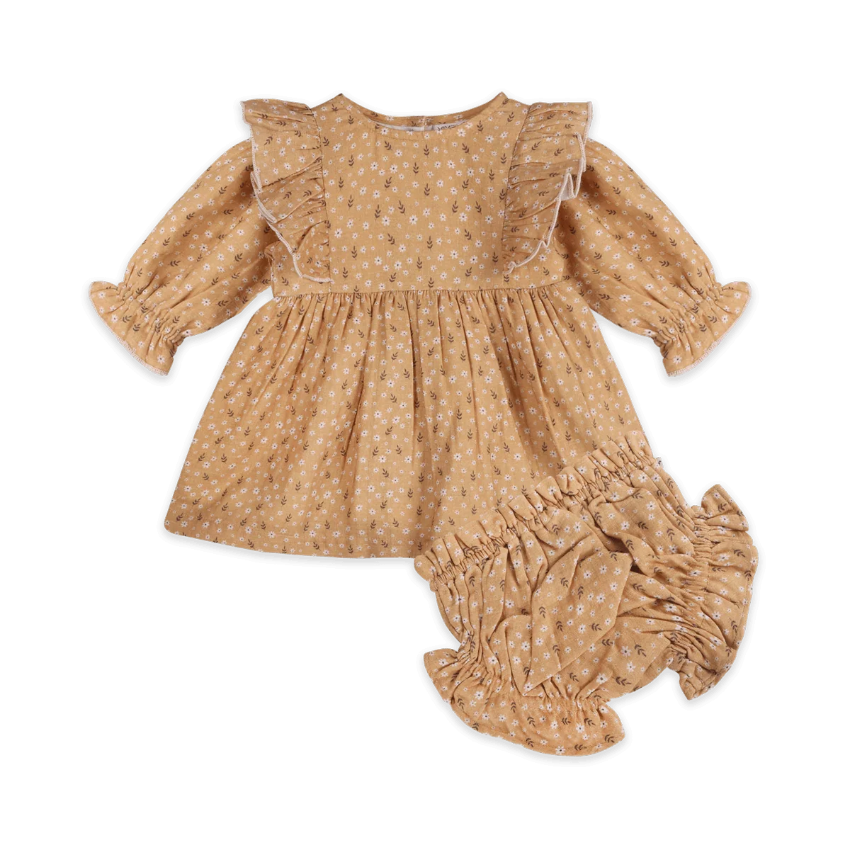 Mustard Floral Dress and Bloomer Set