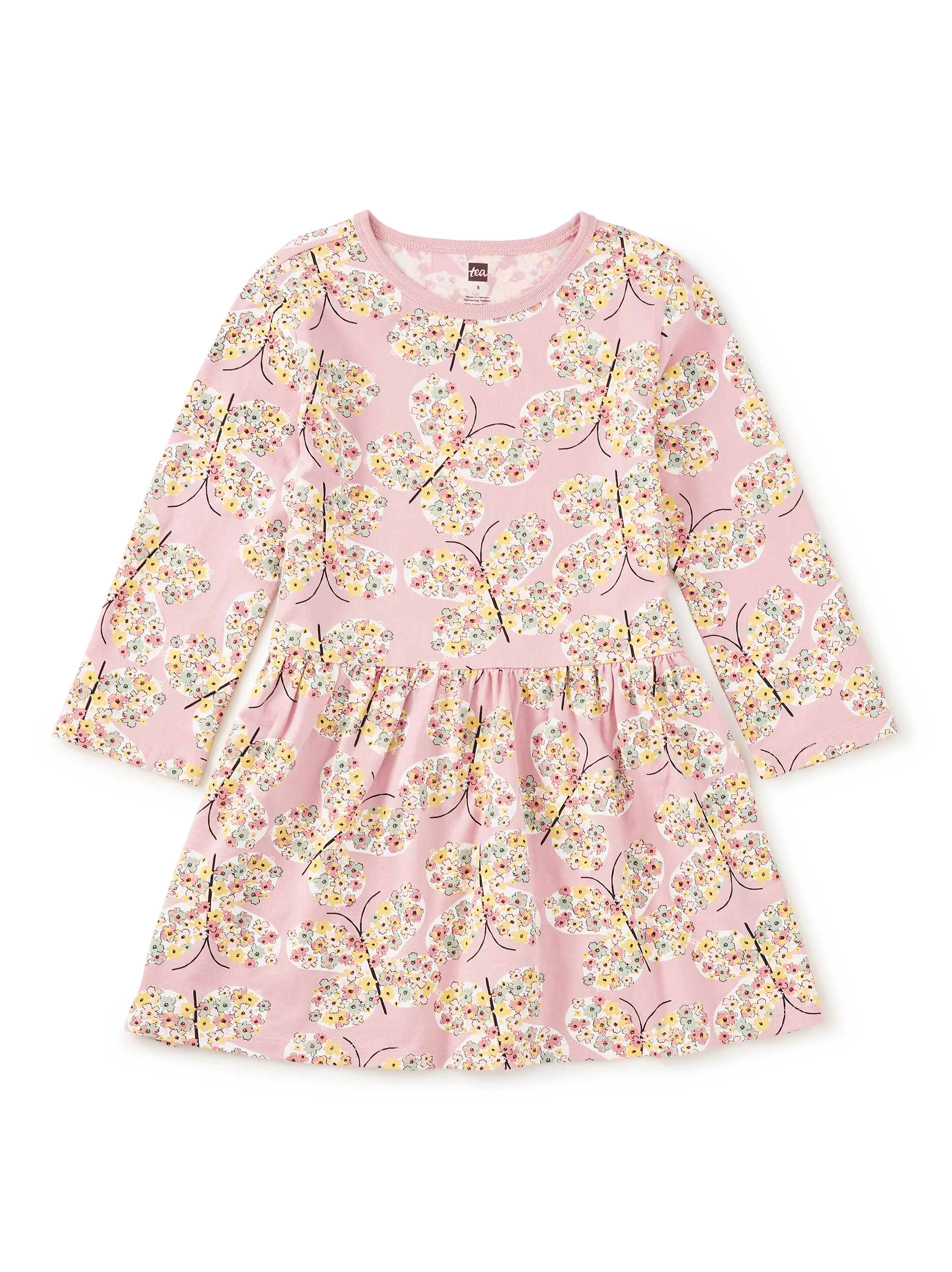 Floral Butterfly Long Sleeve Skirted Dress