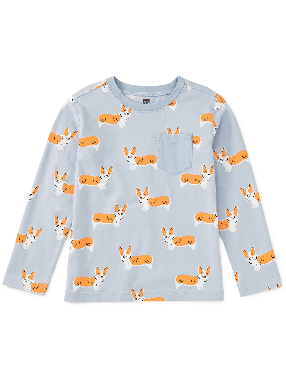 Cutie Corgis Long Sleeve Pocket Tee