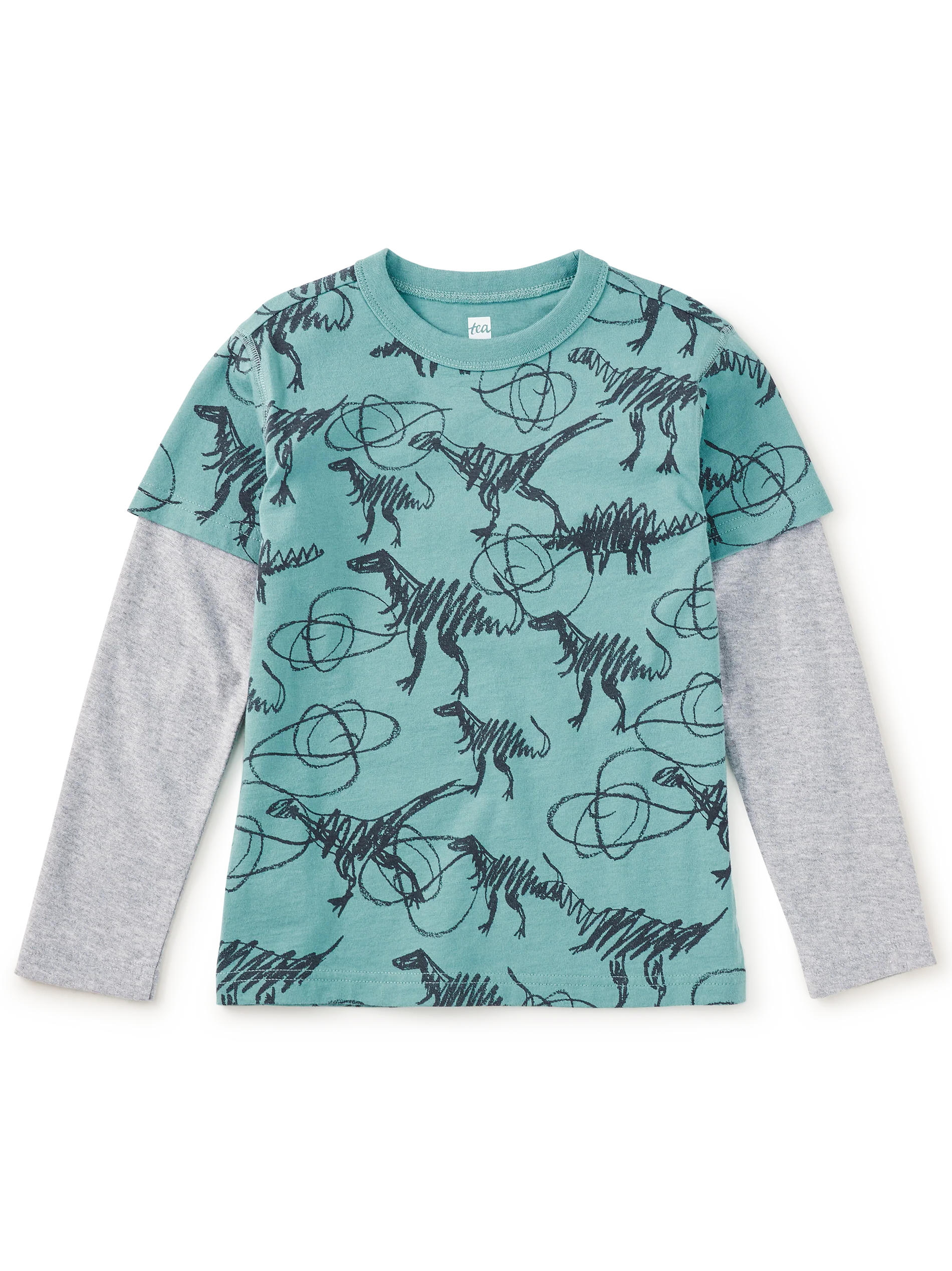 Scribbled Dinosaur Layered Sleeve Tee