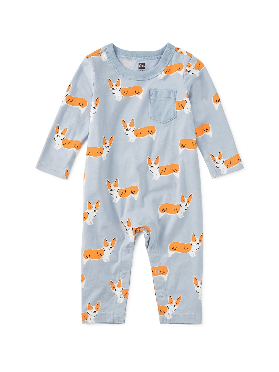 Cutie Corgis Long Sleeve Pocket Romper