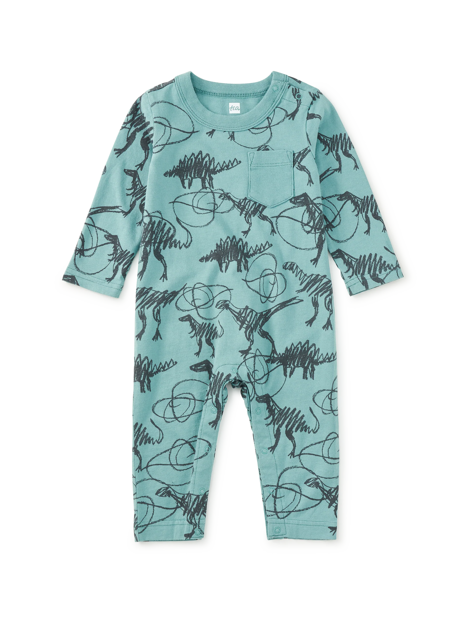 Scribbled Dinosaur Long Sleeve Pocket Romper