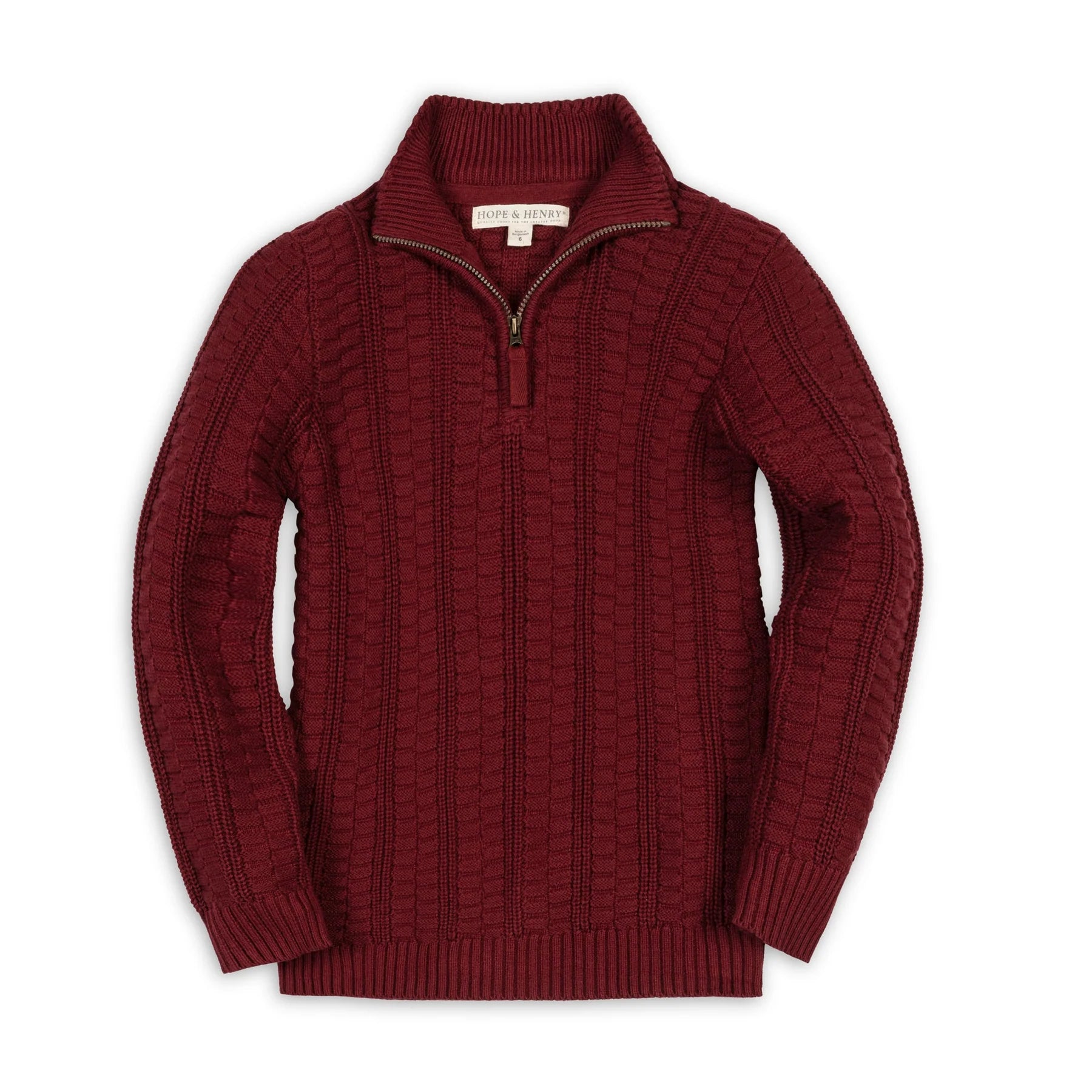 Burgundy Organic Half Zip Cable Sweater