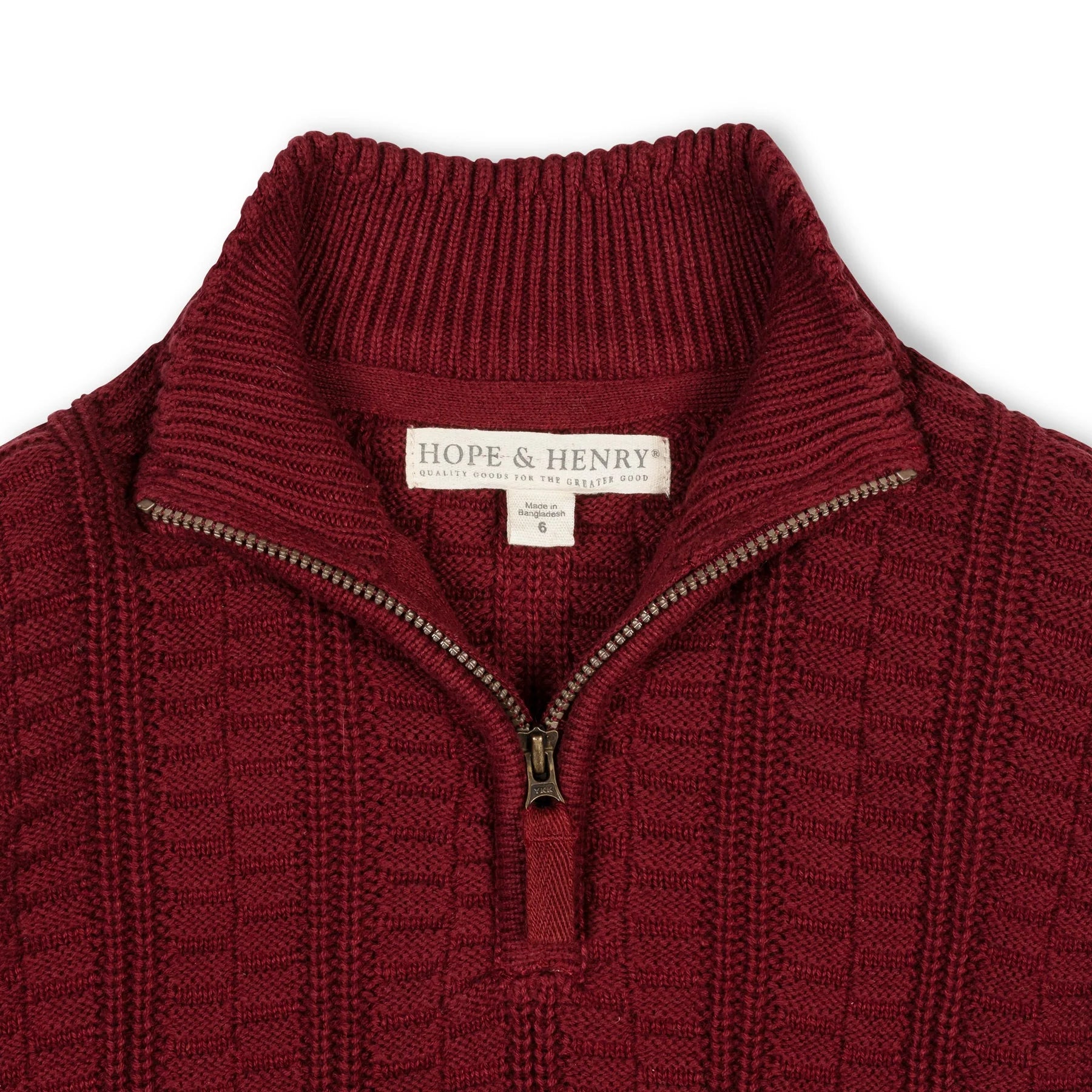 Burgundy Organic Half Zip Cable Sweater
