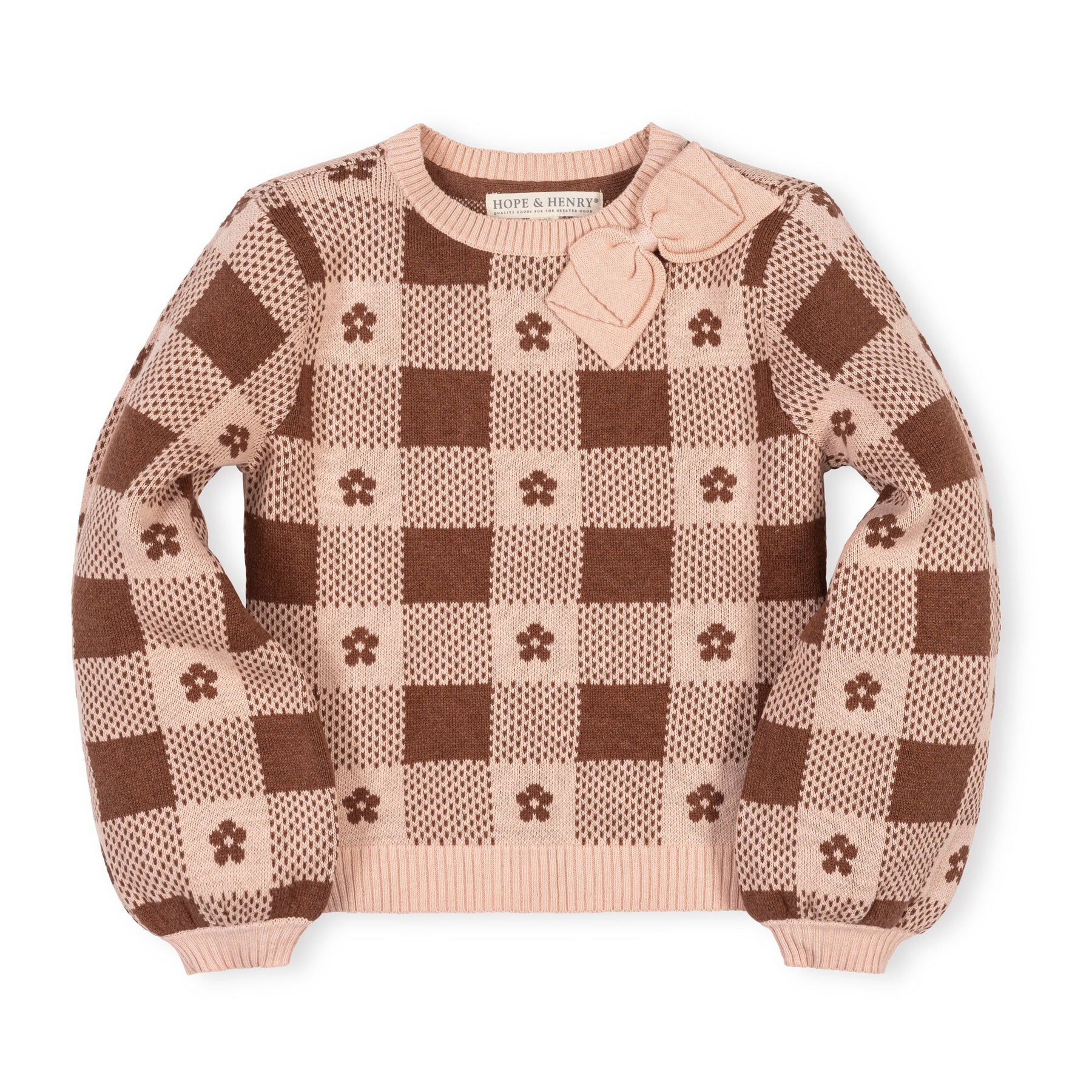 Cinnamon Heather Organic Bow Detail Intarsia Sweater