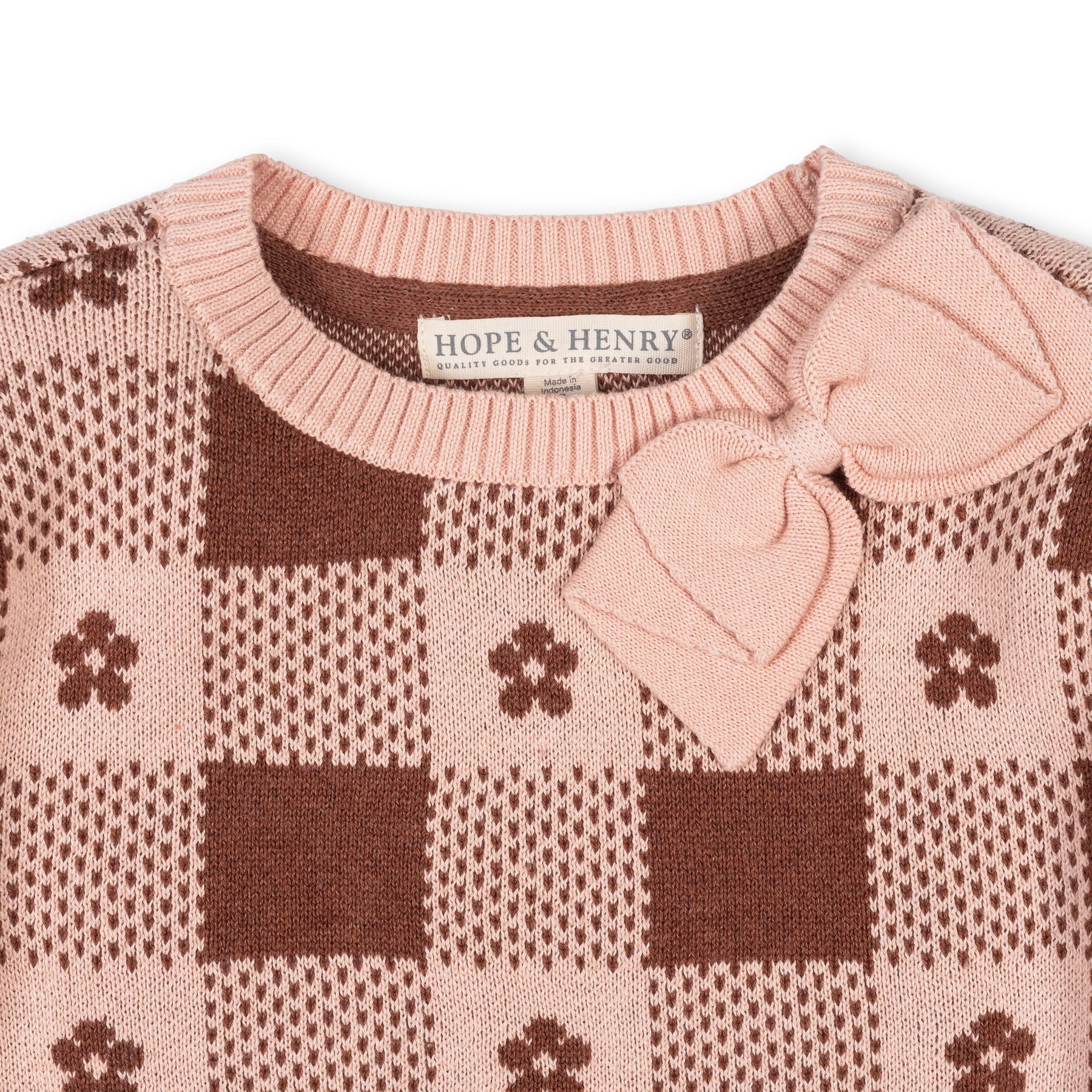 Cinnamon Heather Organic Bow Detail Intarsia Sweater