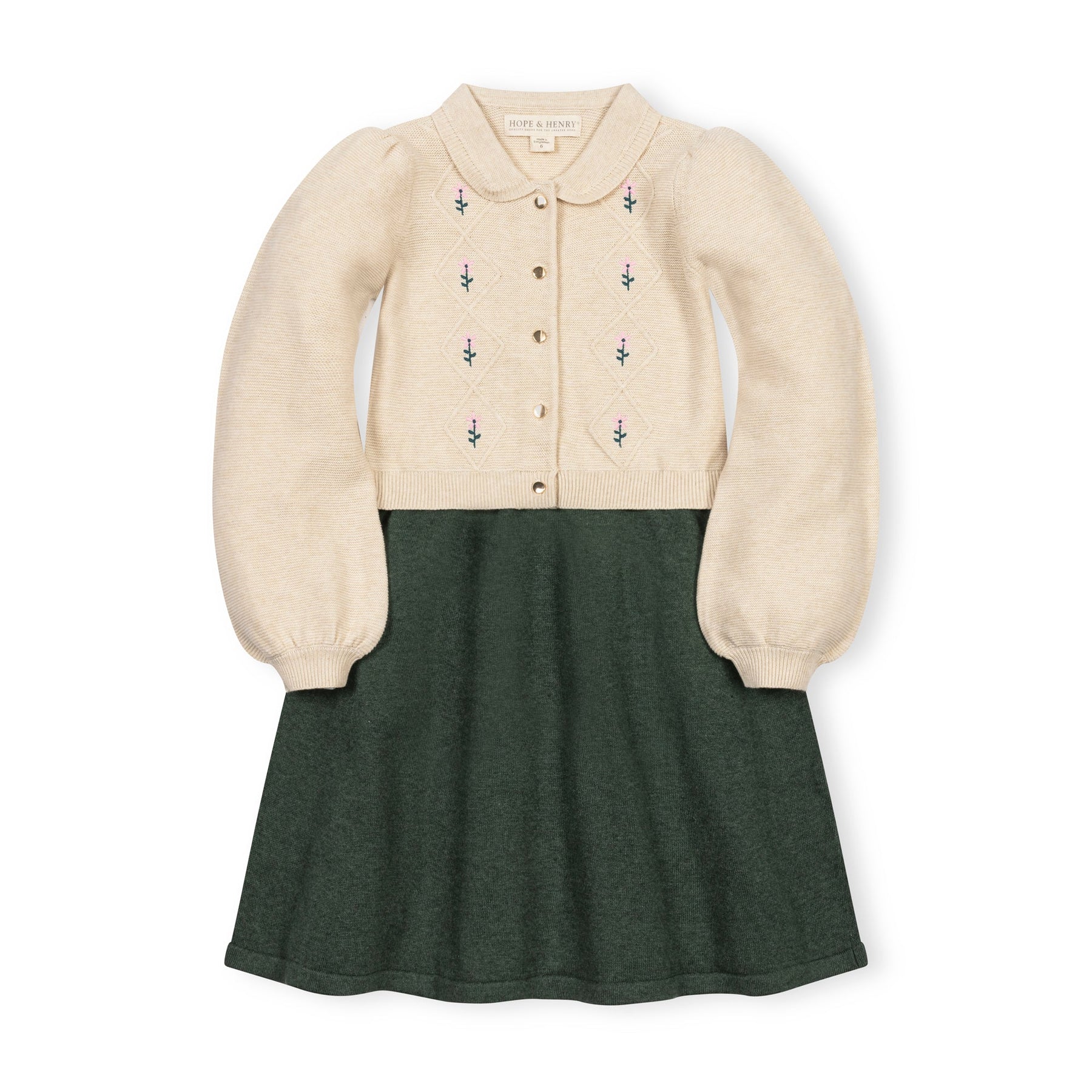 Ivory and Green Organic Sweater Dress