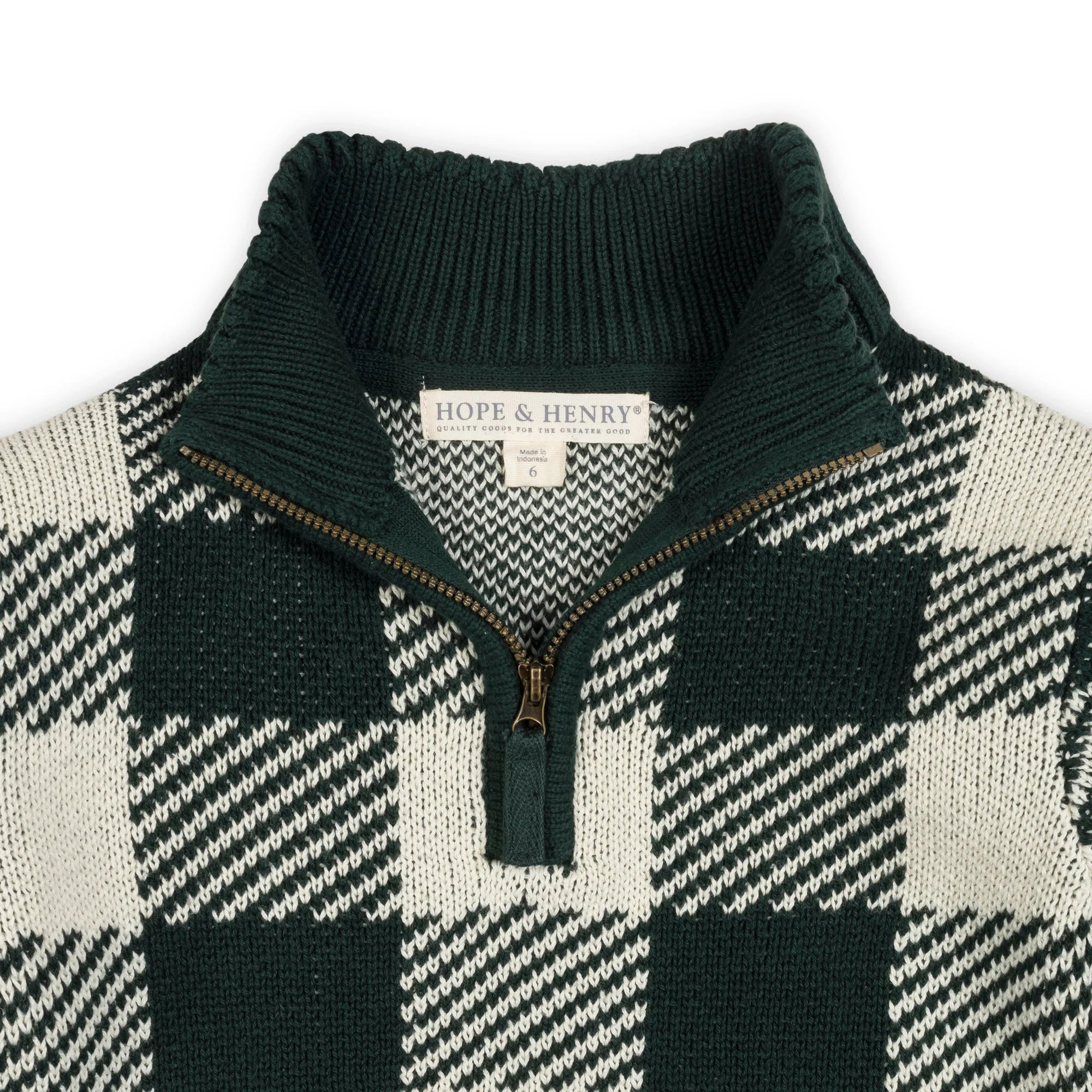 Deep Green Check Half Zip Intarsia Sweater