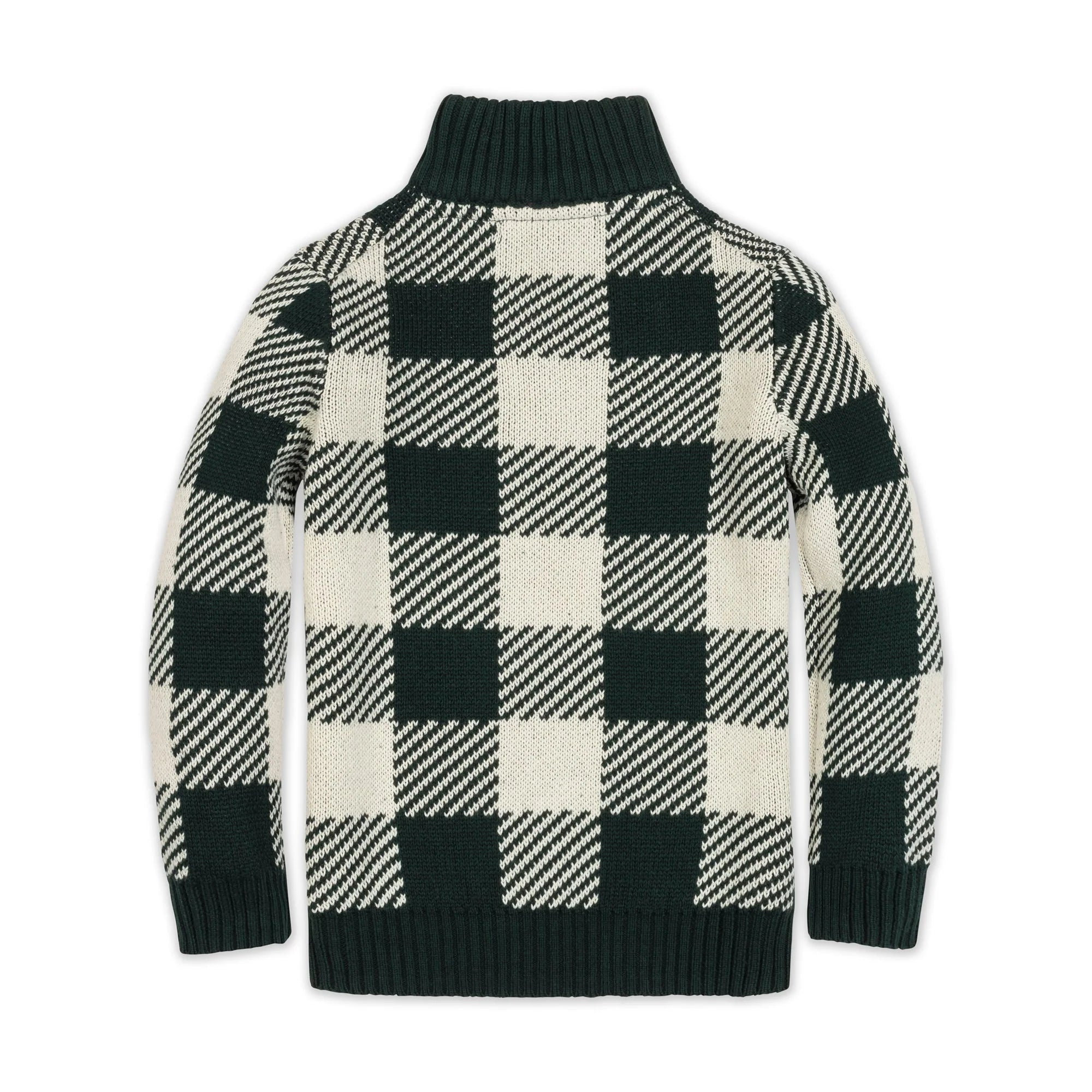 Deep Green Check Half Zip Intarsia Sweater