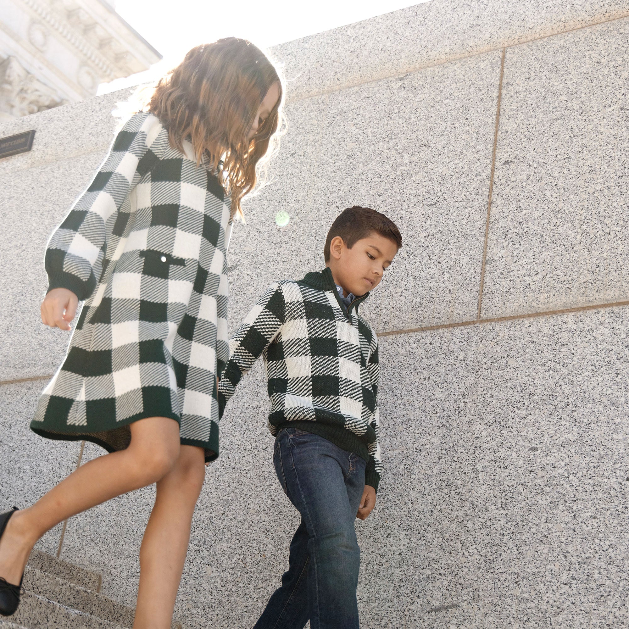 Deep Green Check Half Zip Intarsia Sweater