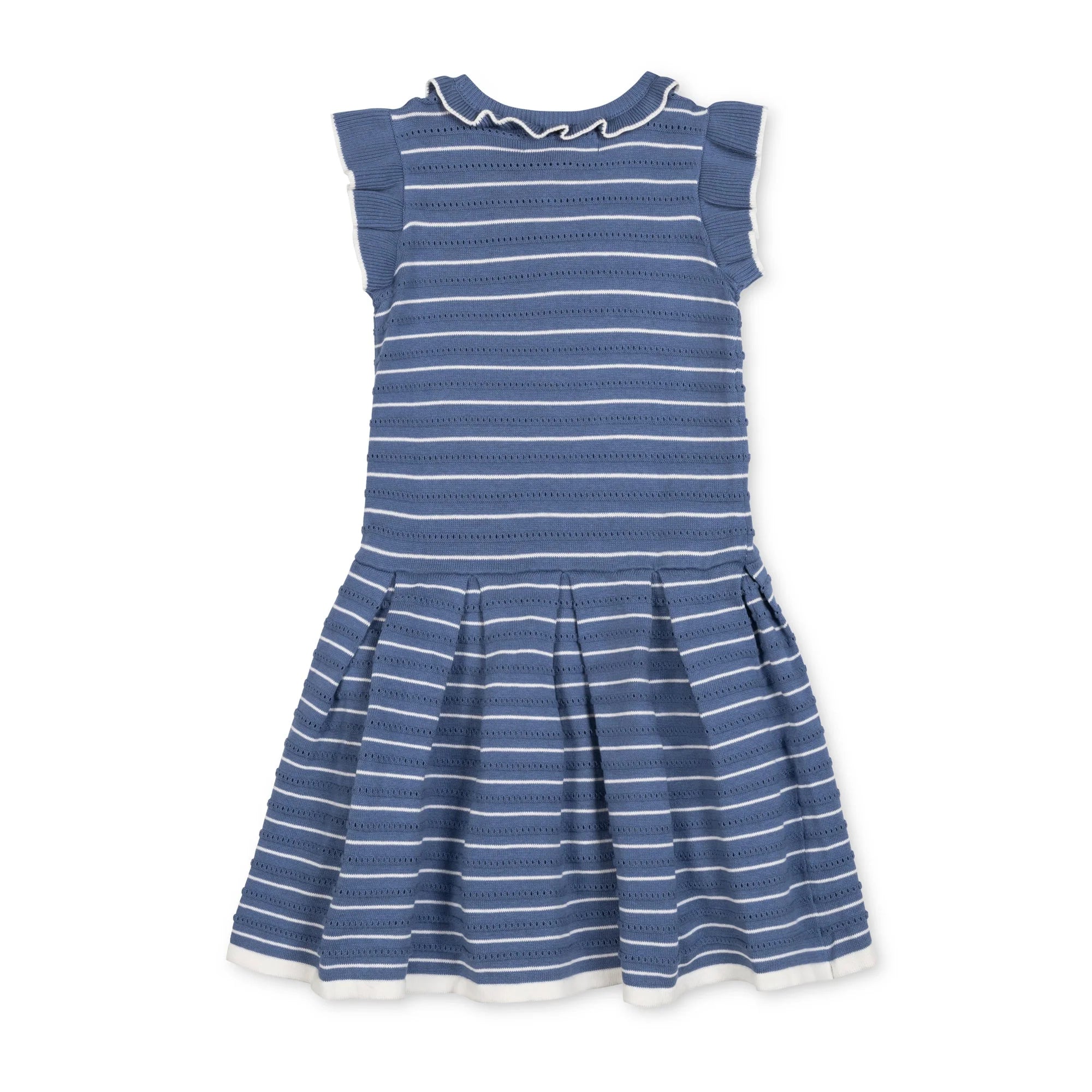 Blue Stripe Flutter Sleeve Pleated Sweater Dress