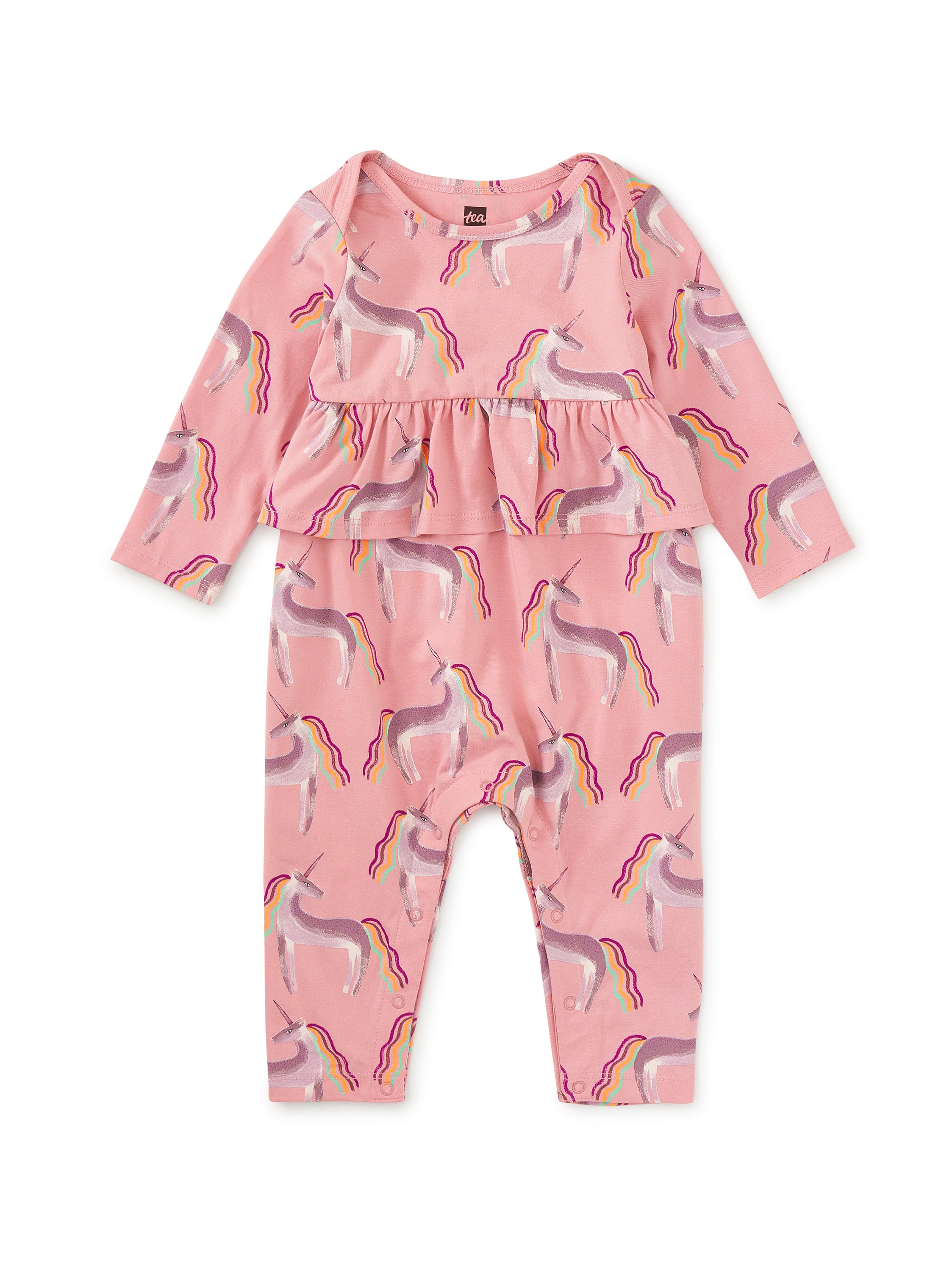 Rainbow Unicorn Pink Printed Peplum Romper