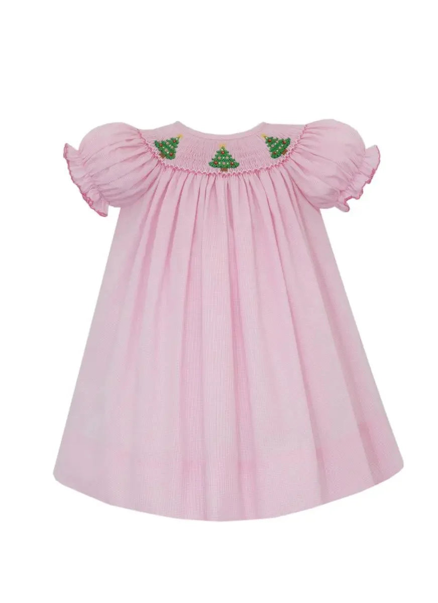 Christmas Tree Pink Microcheck Bishop Dress
