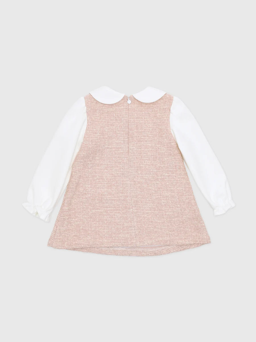 Pink Tweed Bow Collar Dress