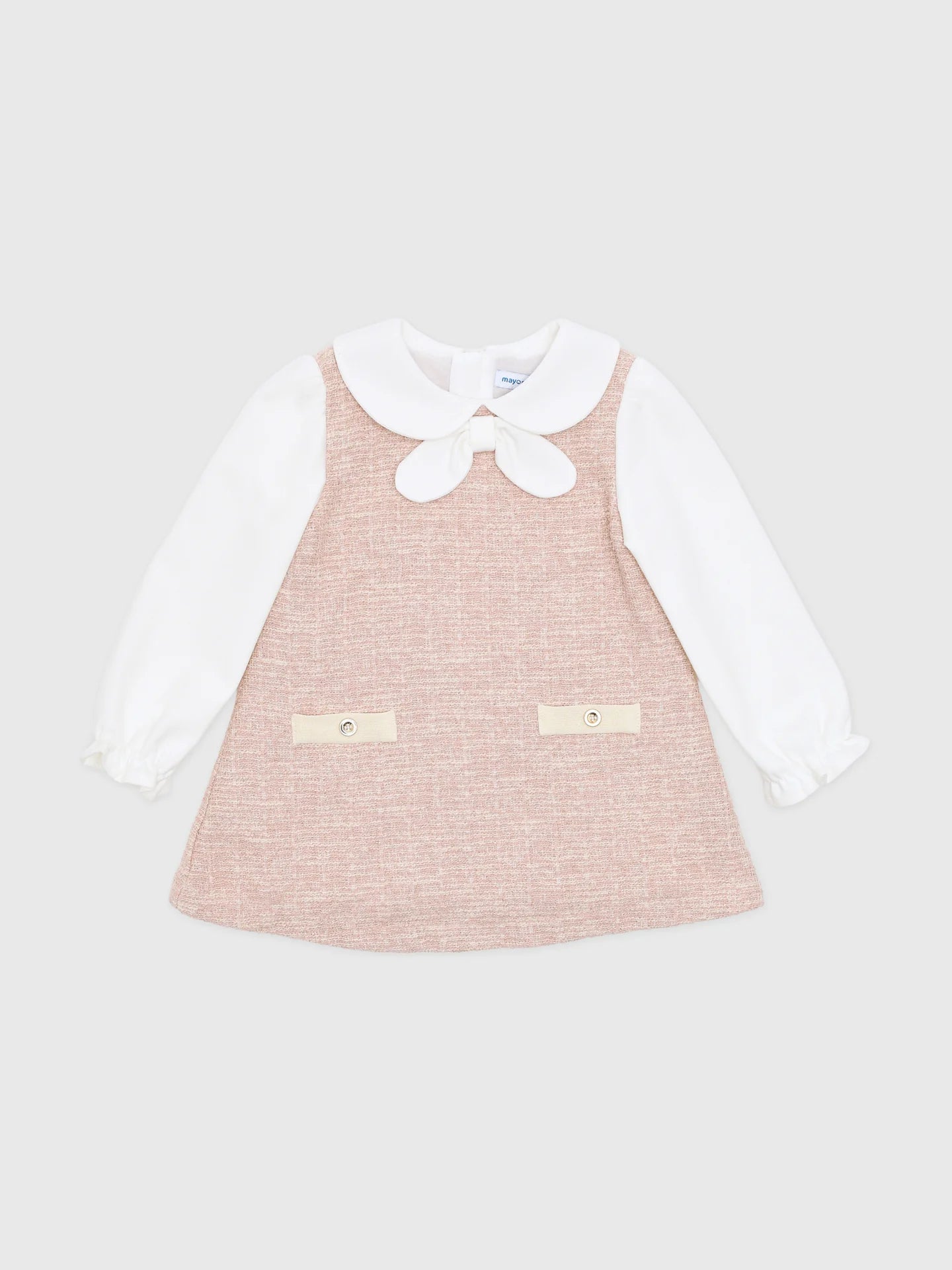 Pink Tweed Bow Collar Dress
