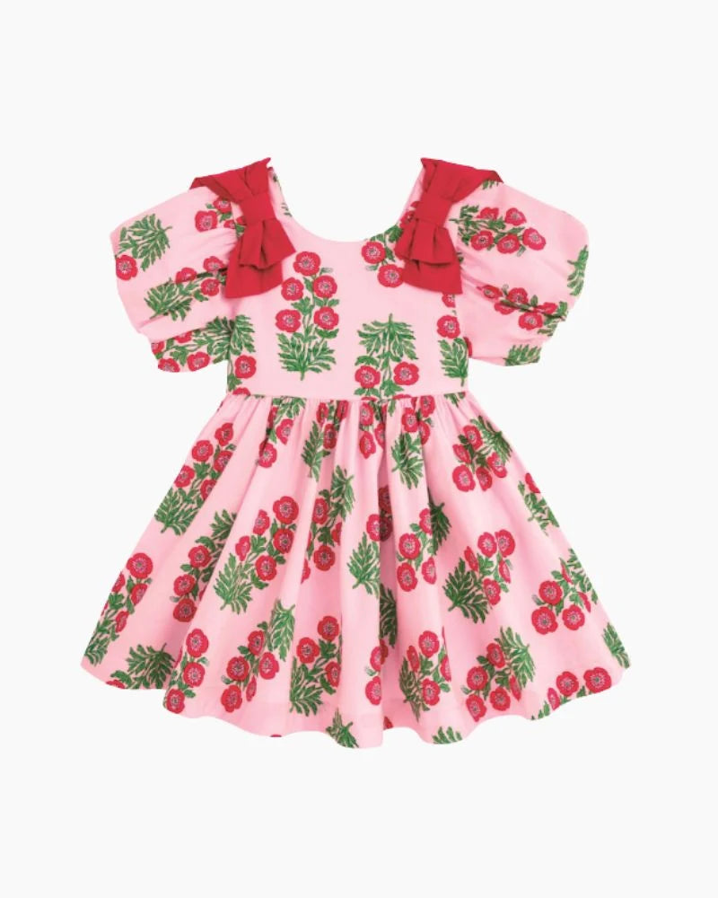 Christmas Block Print Bow Dress