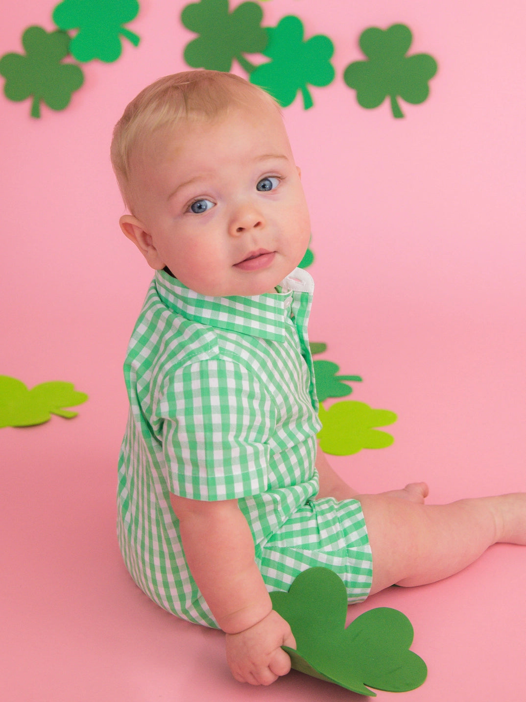 Spring Bud Gingham Short Sleeve Woven Button-Up Romper