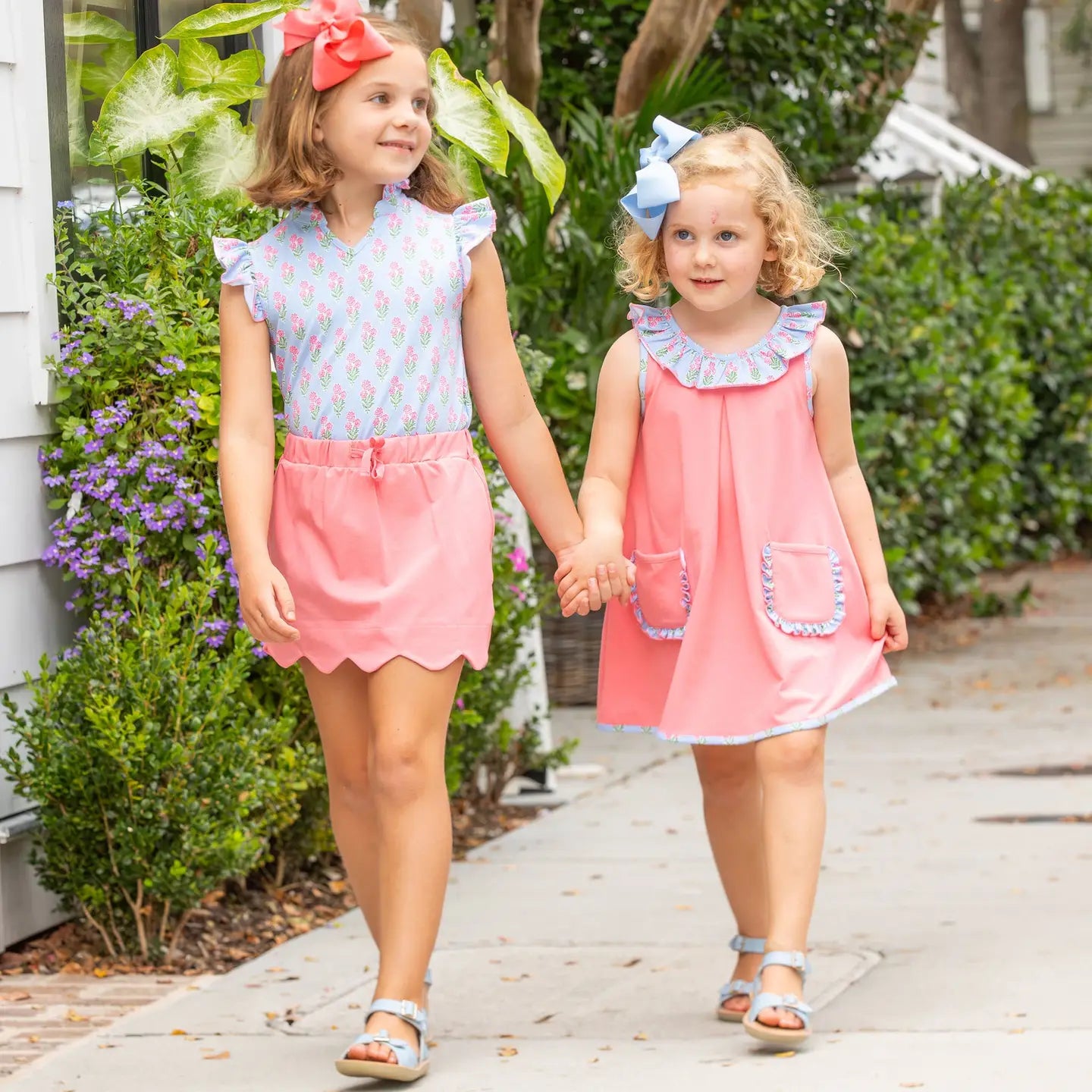 Coral Bouquet Ruffle Neck Top