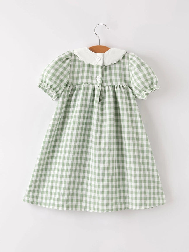 Pumpkin Applique Green Plaid Dress
