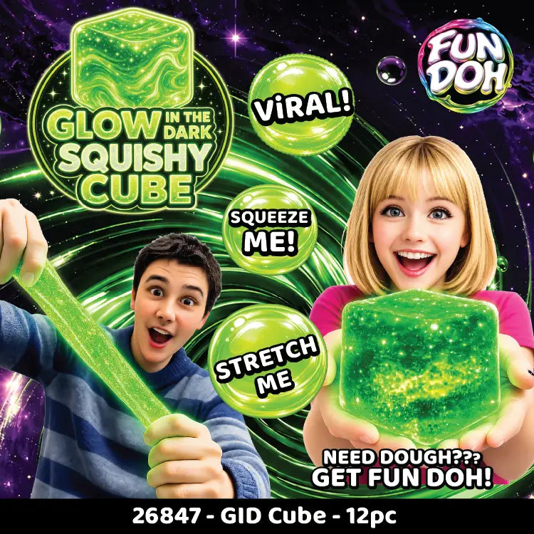 Fun Doh Glow in the Dark Squishy Sparkle Cube