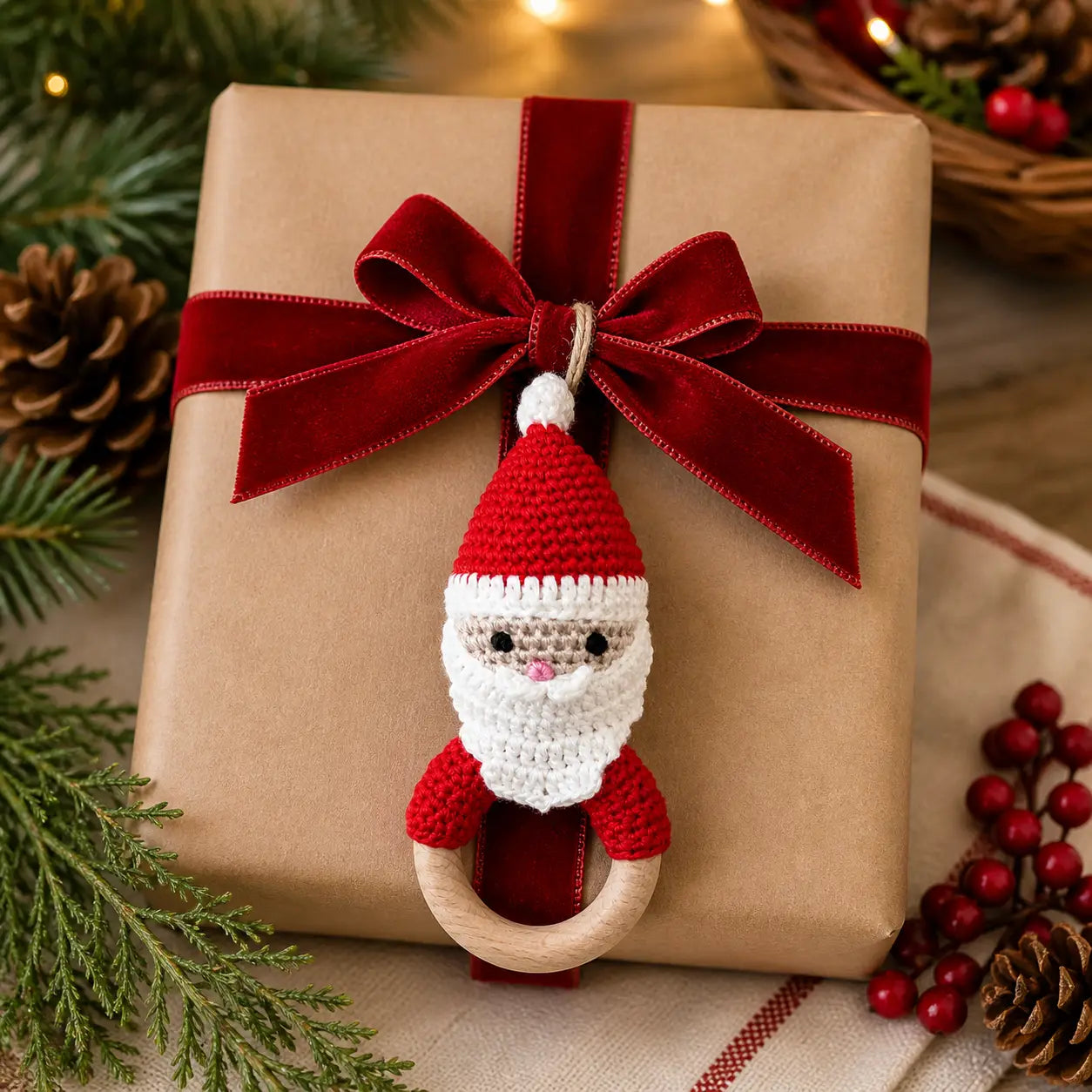 Santa Crochet Woodring Rattle