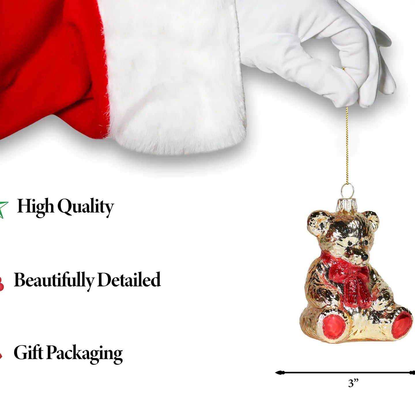 Golden Teddy Bear Glass Ornament