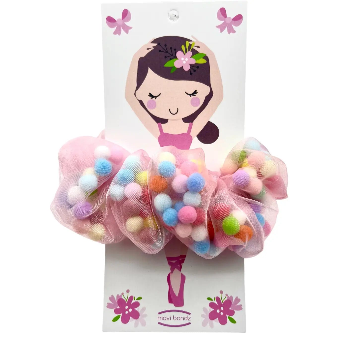 Pink Ballerina Pom Pom Scrunchie