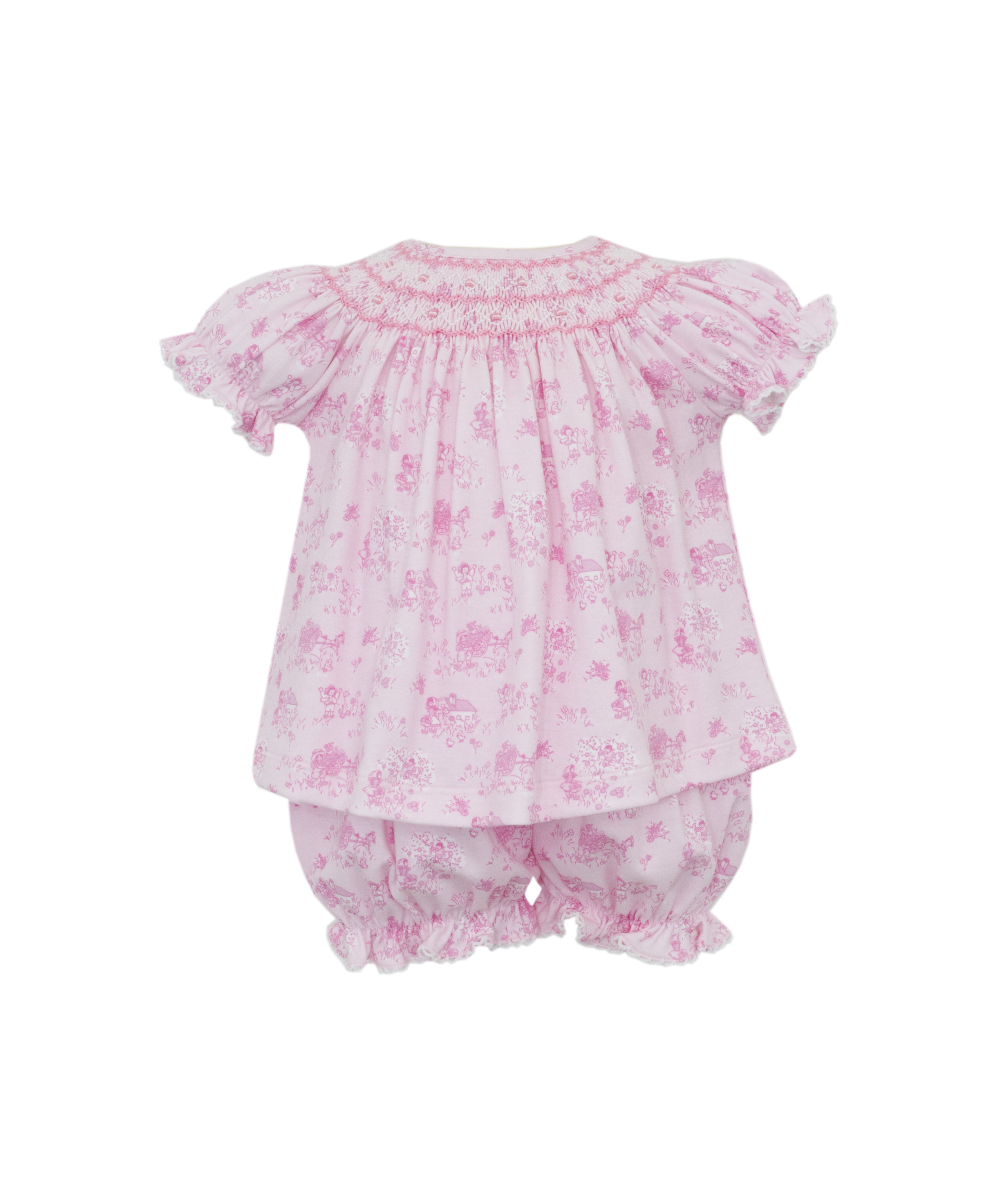 Pink Toile SS Smocked Bloomer Set
