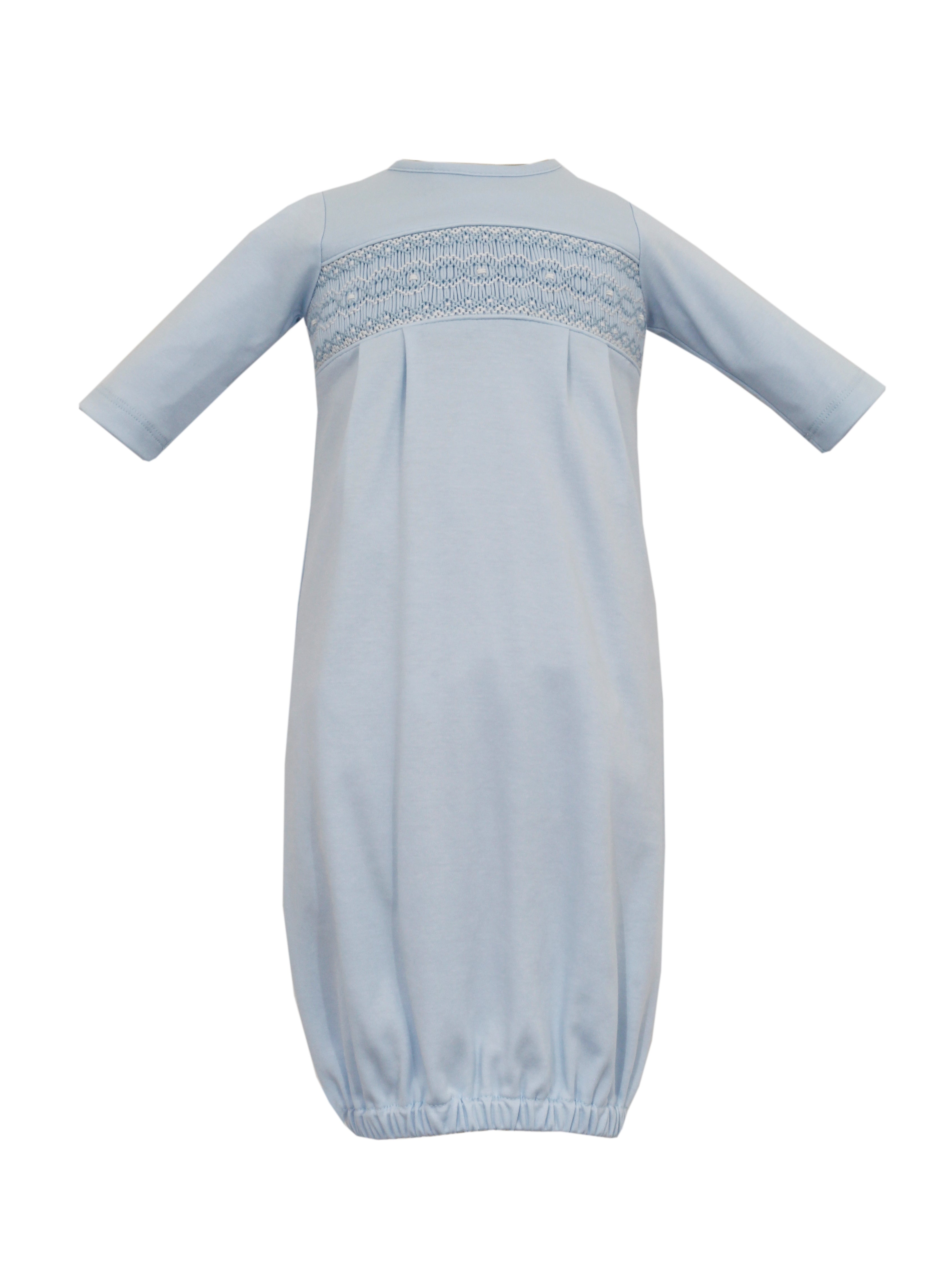Light Blue Geo Smocked Luca Classic Gown 0-3m