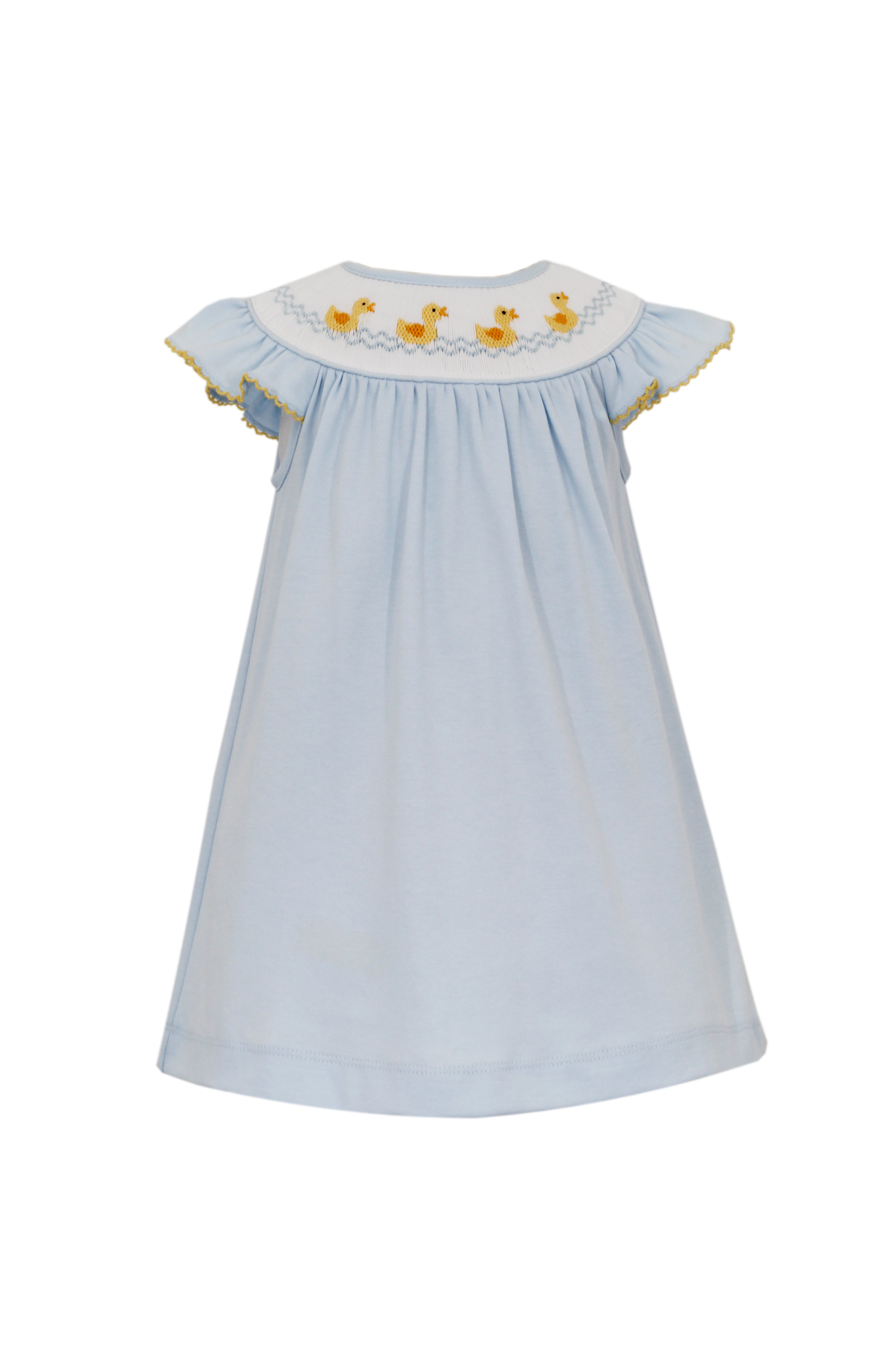 Light Blue Knit Smocked Ducks Bishop Dress