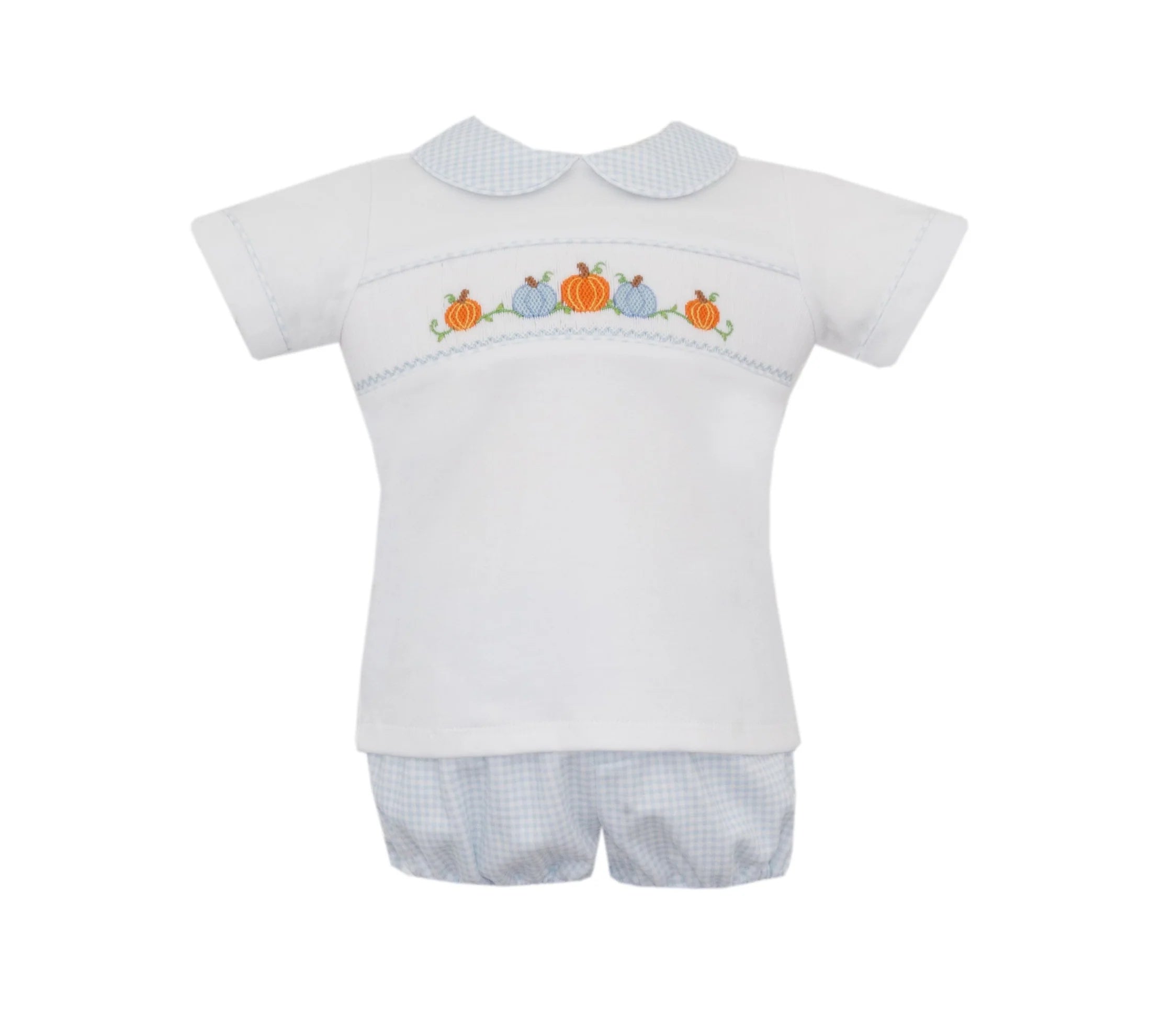 Pumpkin Blue Gingham Knit Shorts Set