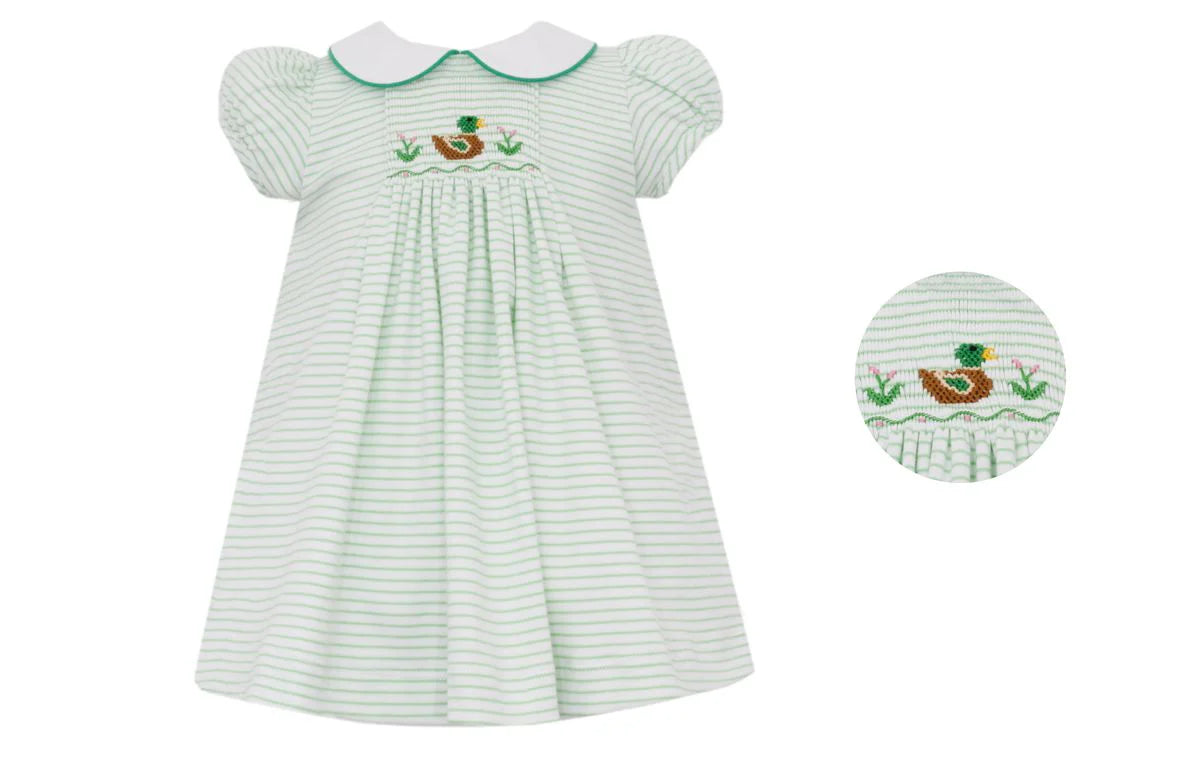 Green Stripe Smocked Mallard Float Dress