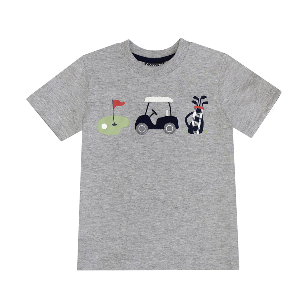 Grey Golf Cart Tee & Navy Gingham Shorts