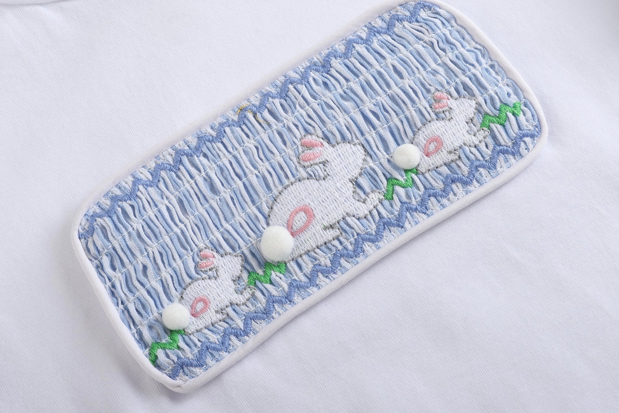 Blue Seersucker Bunnies Smocked Shirt and Boy Shorts Set