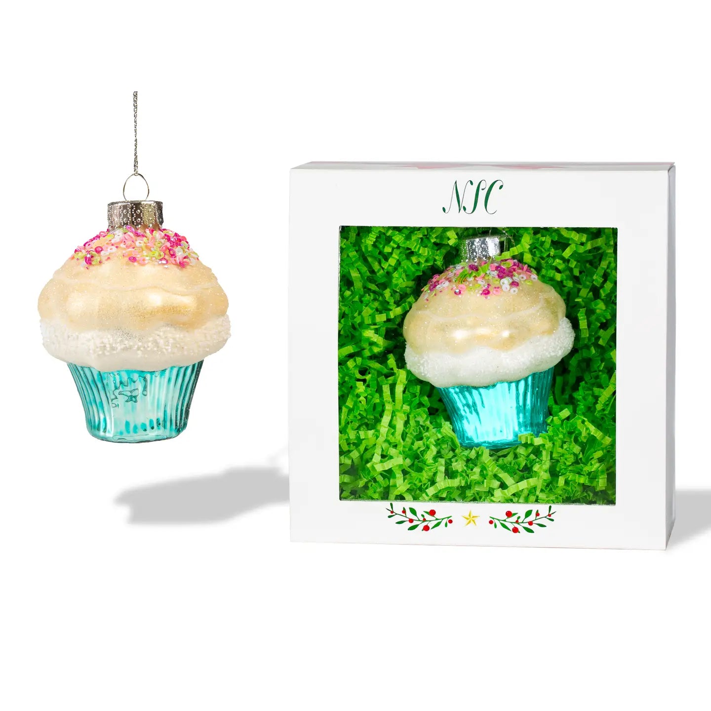 Vanilla Cupcake Glass Ornament