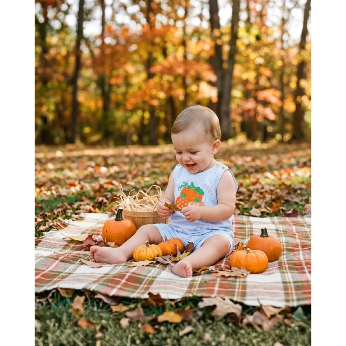 Blue Seersucker Pumpkin Shortalls