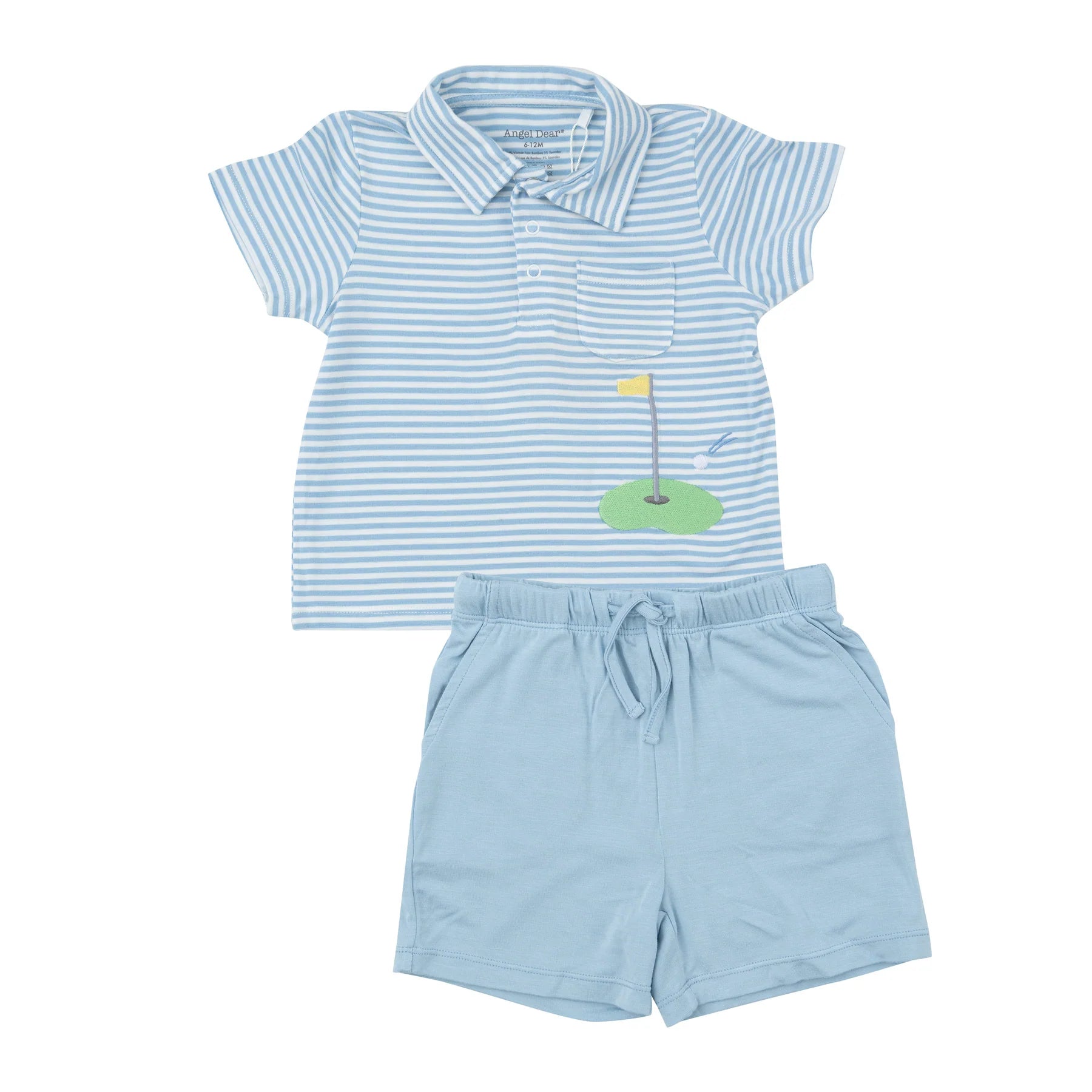 Blue Stripe Applique Golf Polo & Short Set