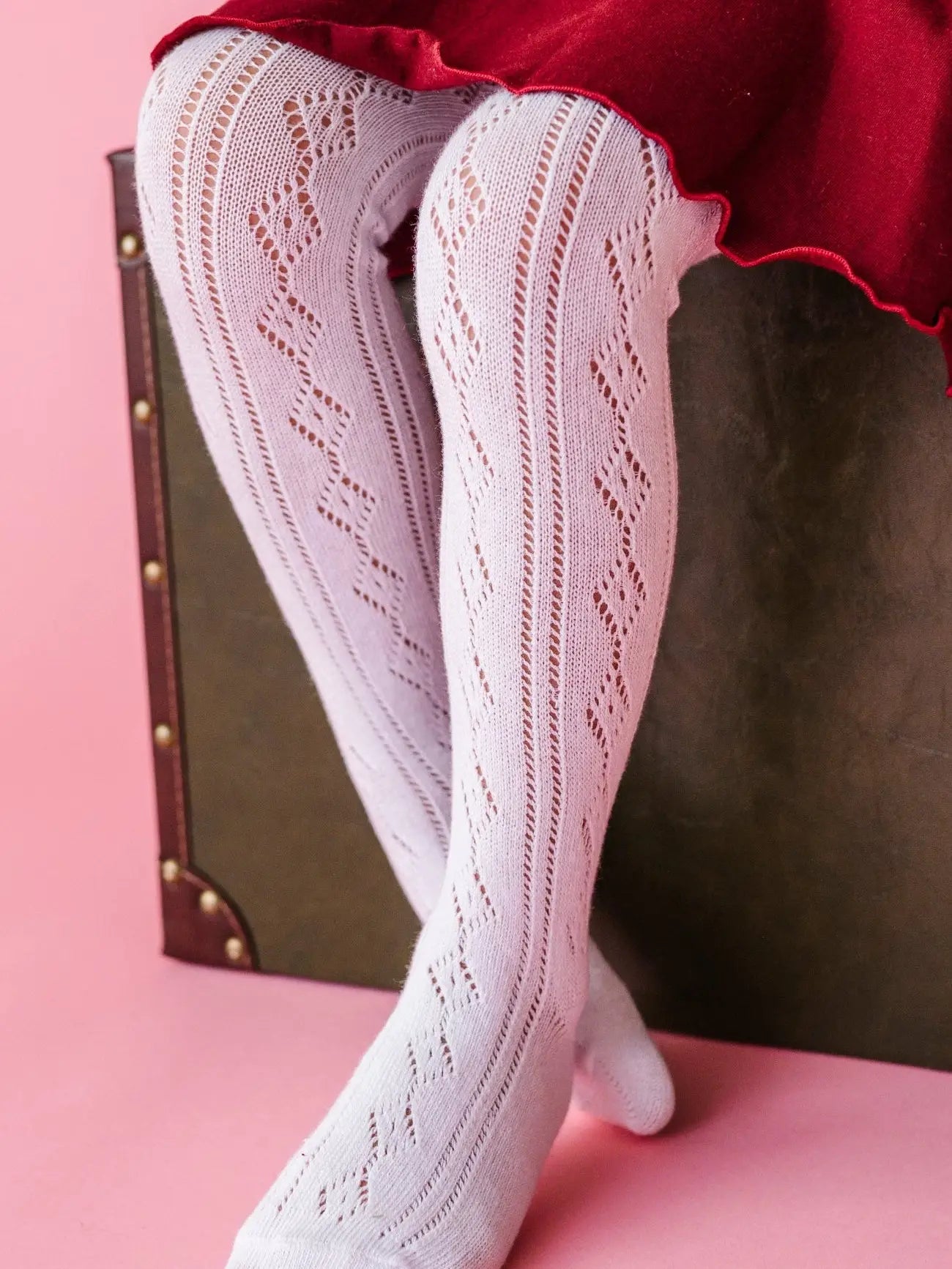 Fancy Knit Tights - White