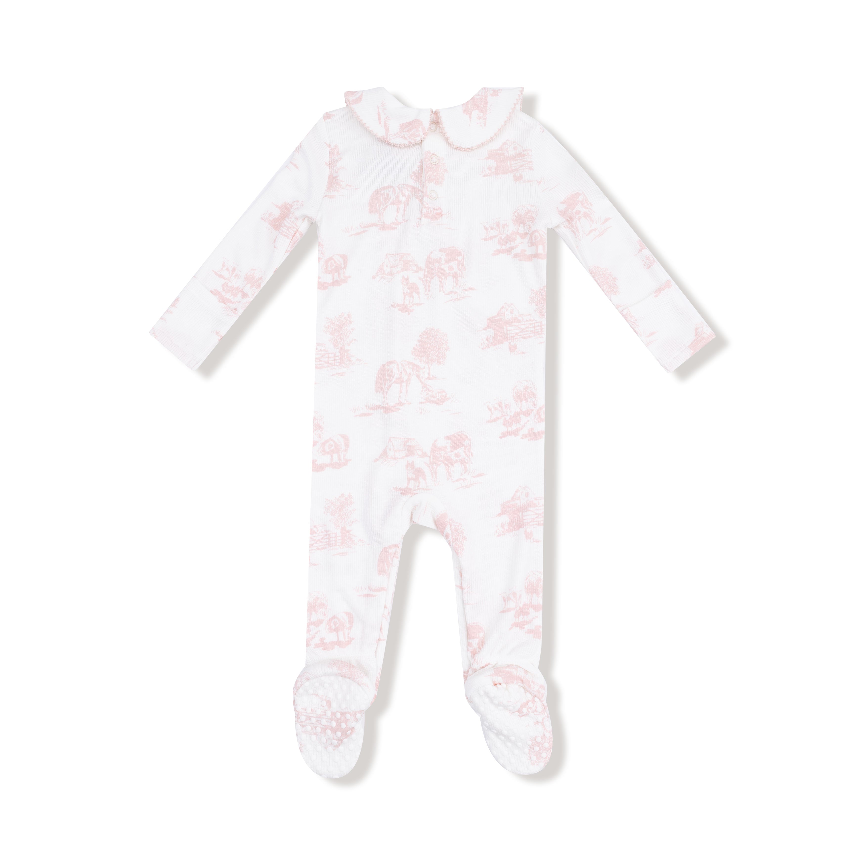 Pink Farm Toile Peter Pan Zip Footie