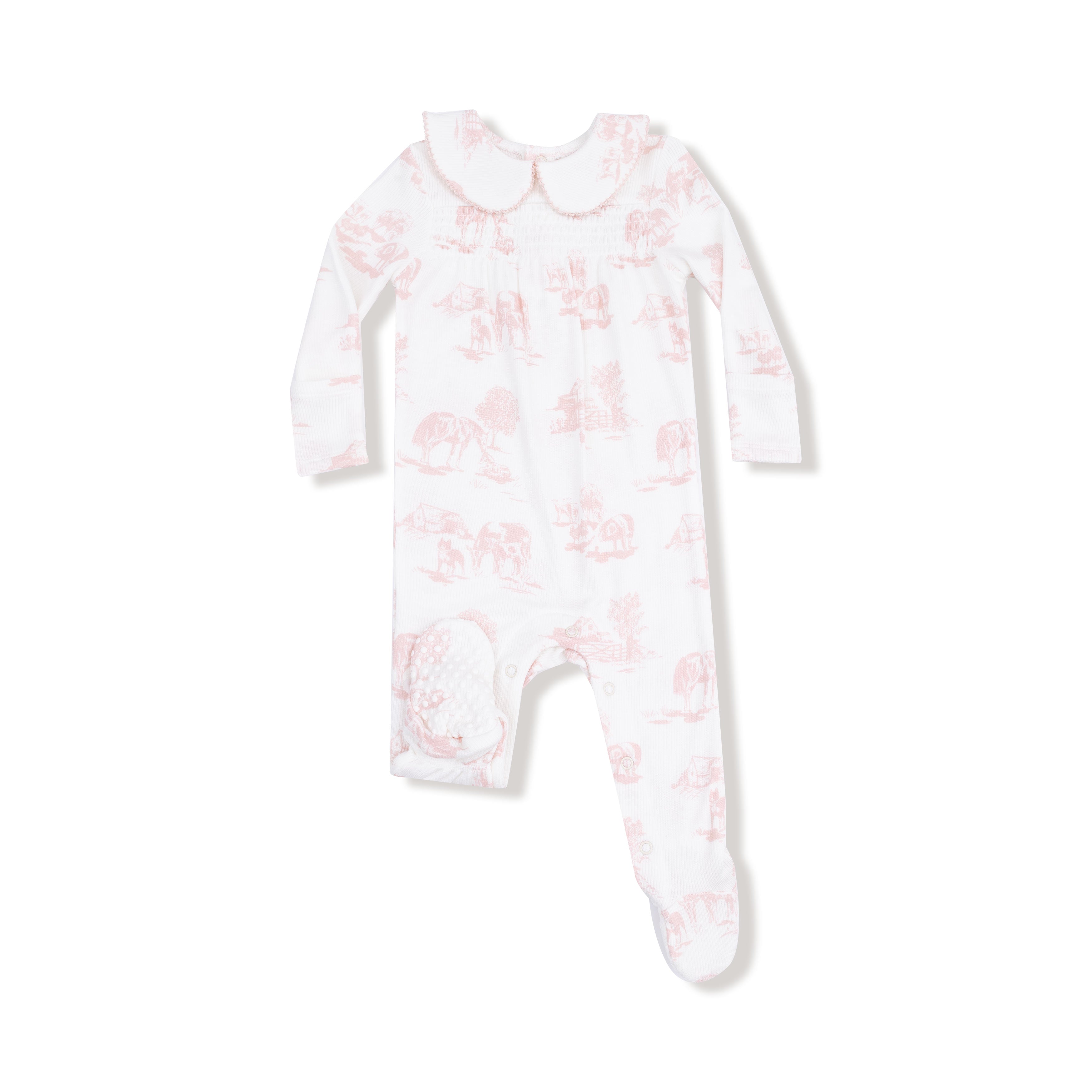 Pink Farm Toile Peter Pan Zip Footie